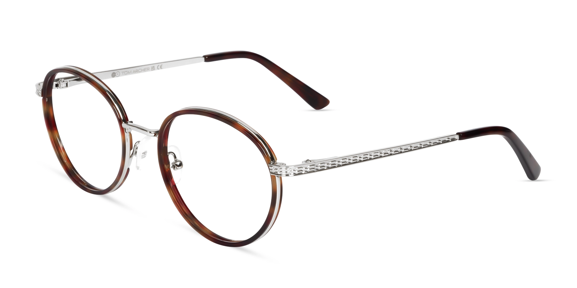 Tortoise & Silver Round Glasses With Nose Pad-3