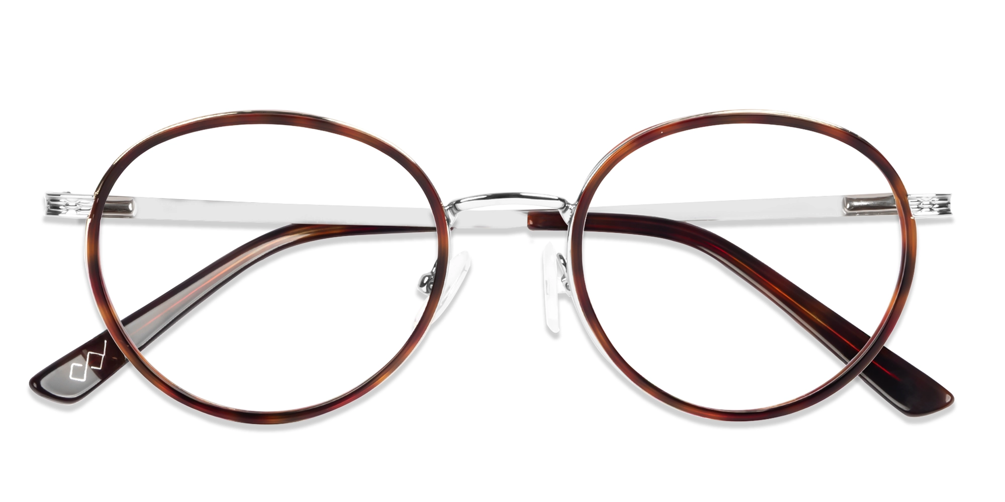 Tortoise & Silver Round Glasses With Nose Pad-6