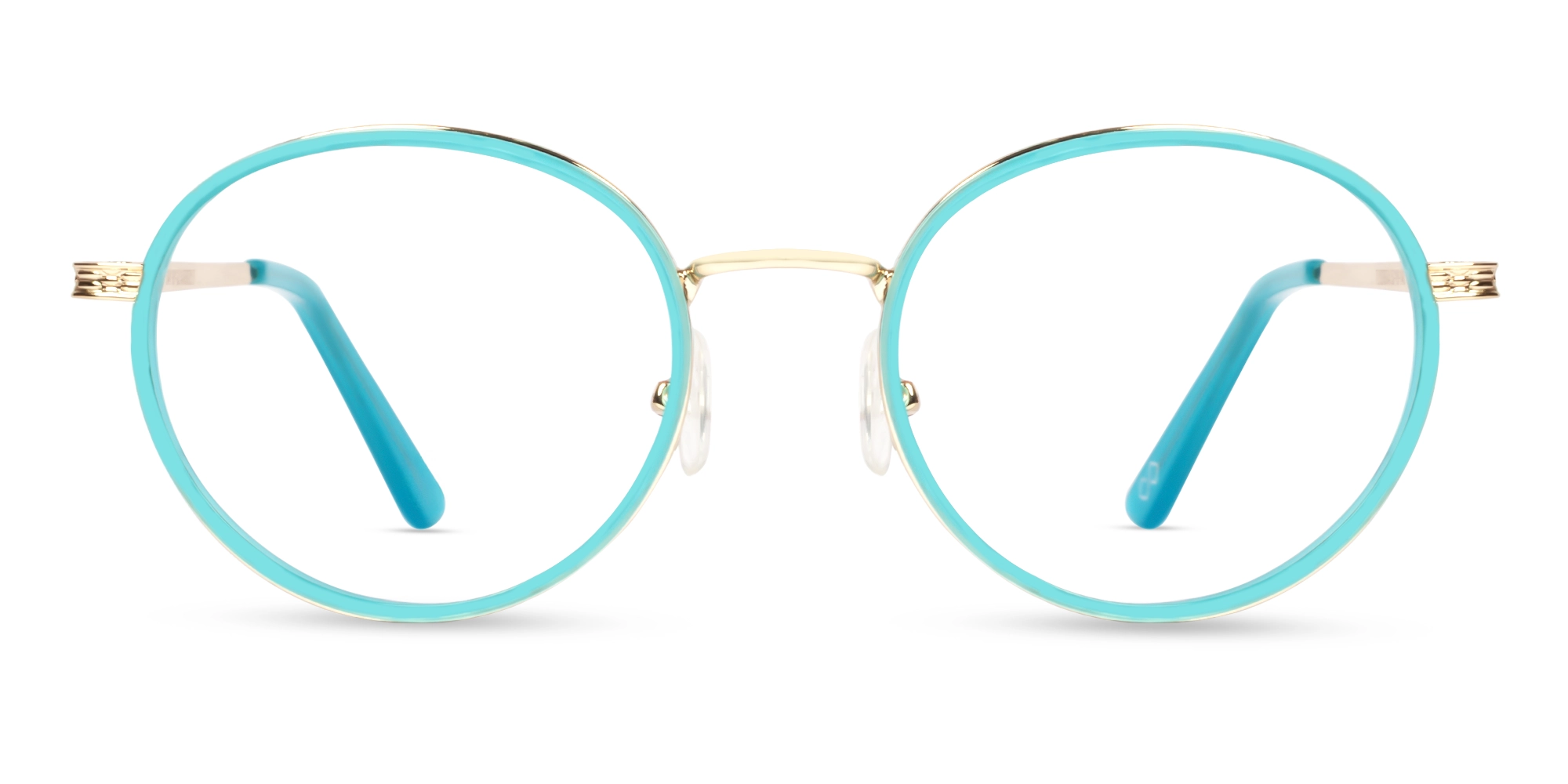 Round Cyan & Gold Keyhole Bridge Glasses-1