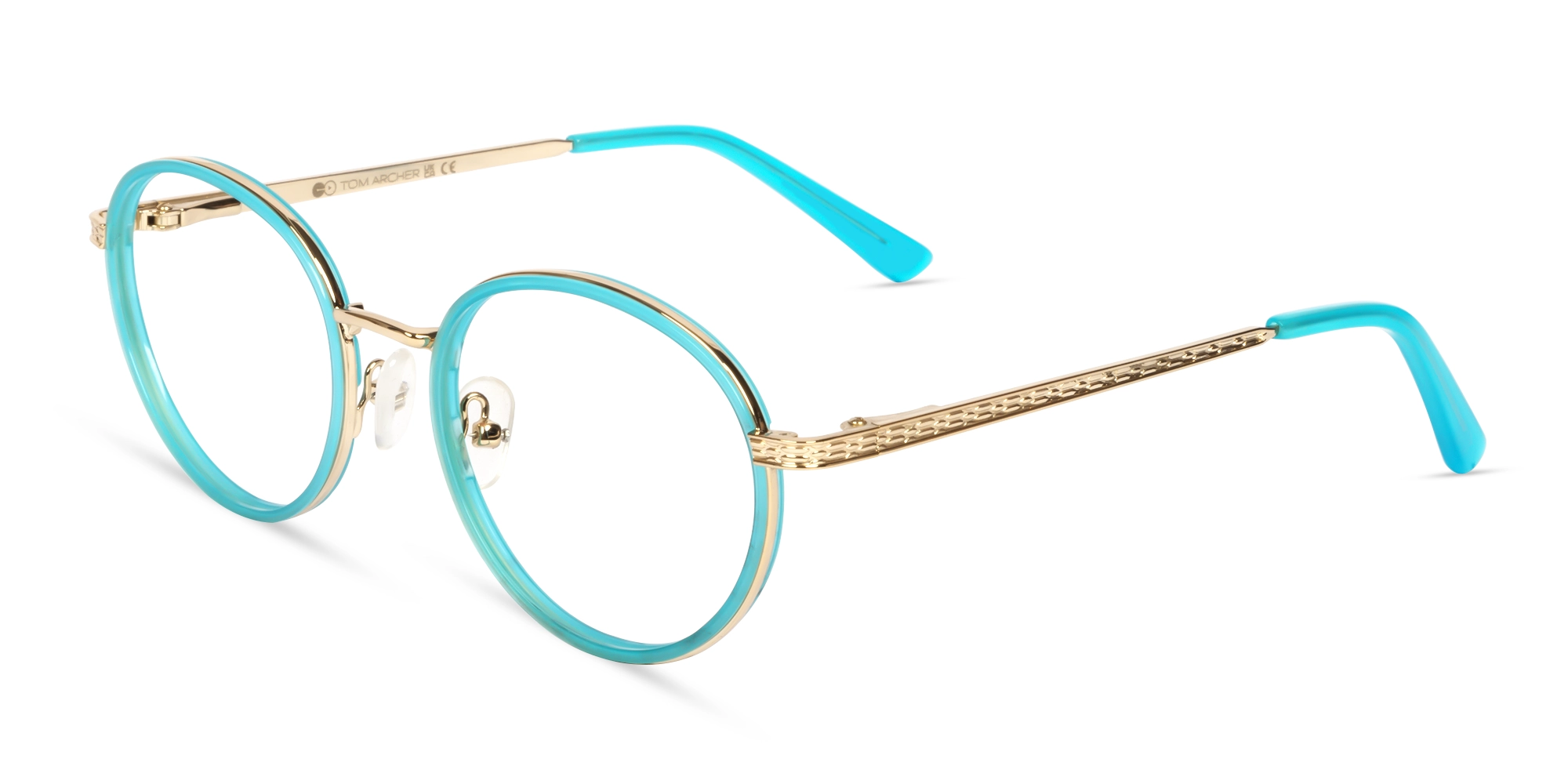 Round Cyan & Gold Keyhole Bridge Glasses-3 Round Cyan & Gold Keyhole Bridge Glasses-3