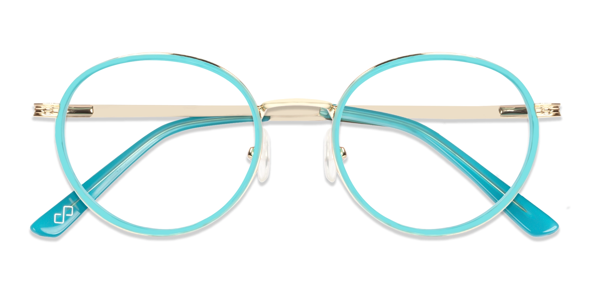 Round Cyan & Gold Keyhole Bridge Glasses-6