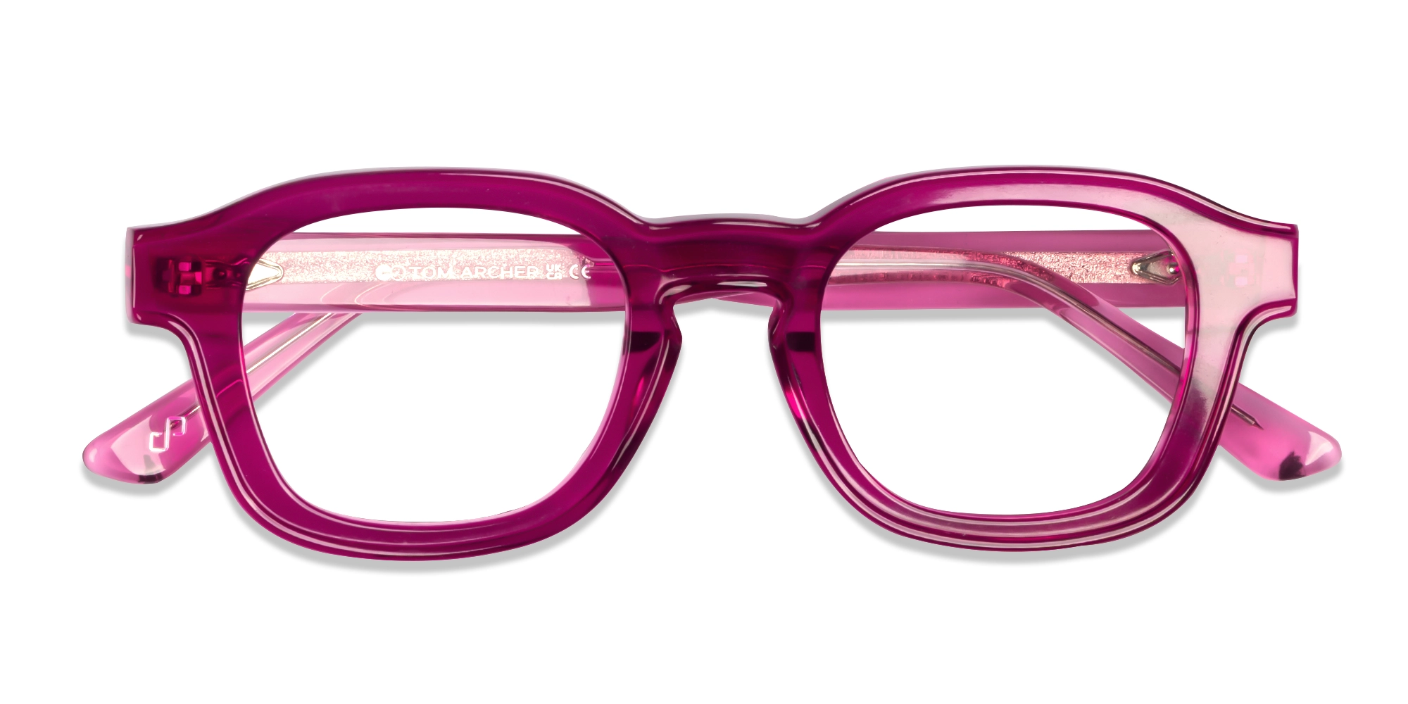 Crystal Fuchsia Square Full-Rim Glasses For Women-5
