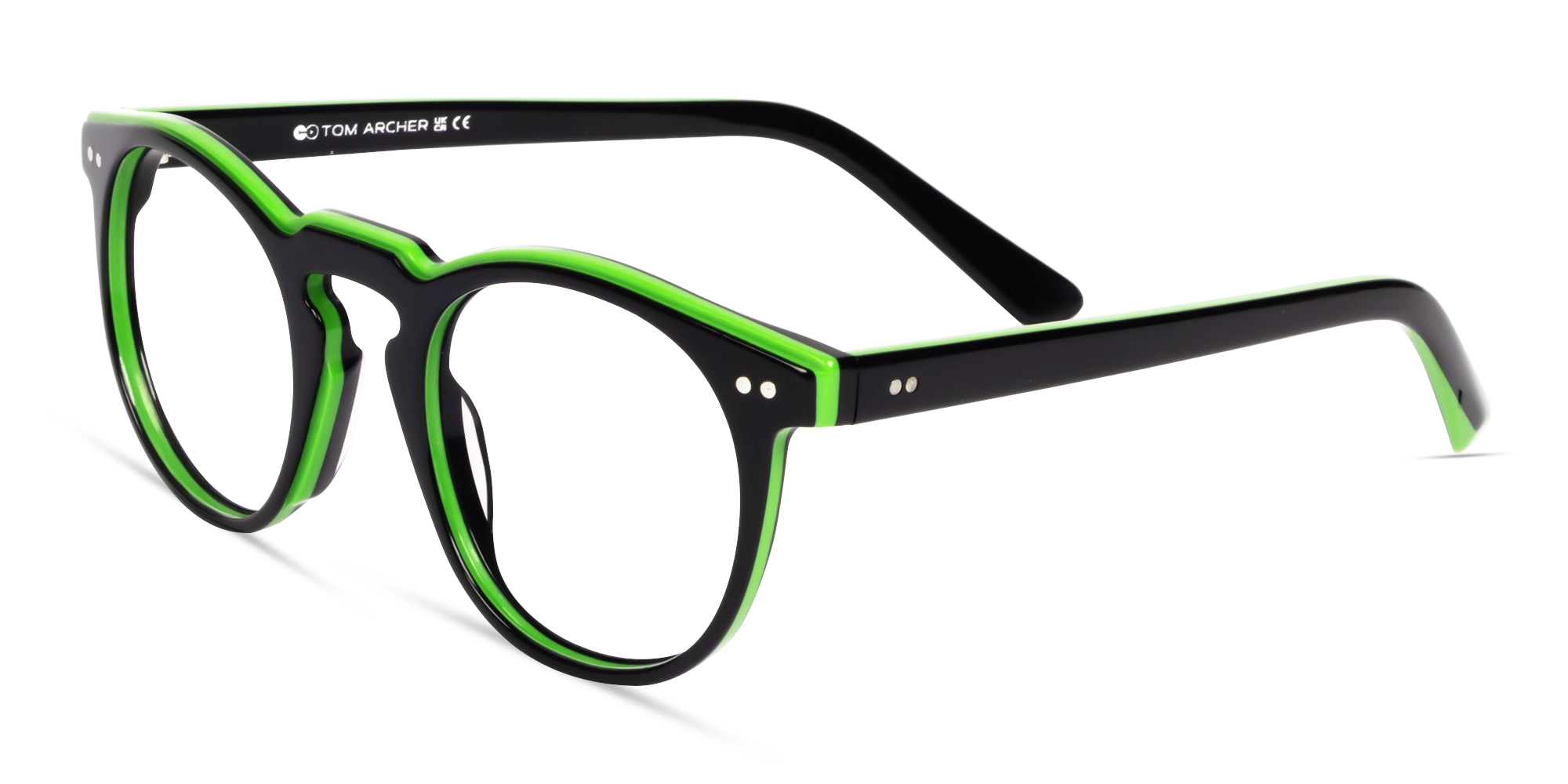 Black & Green Small Round Keyhole Bridge Glasses-2