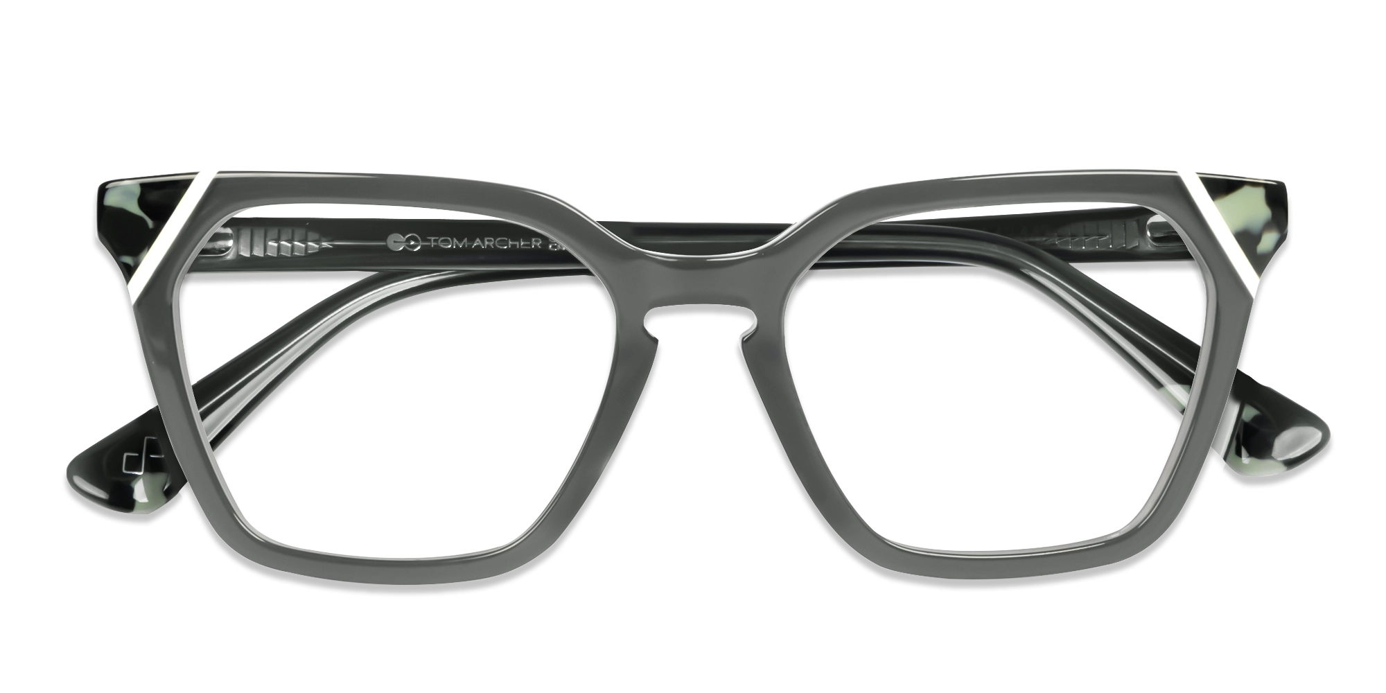Crystal Smoke Grey Square Cat-eye Glasses-5