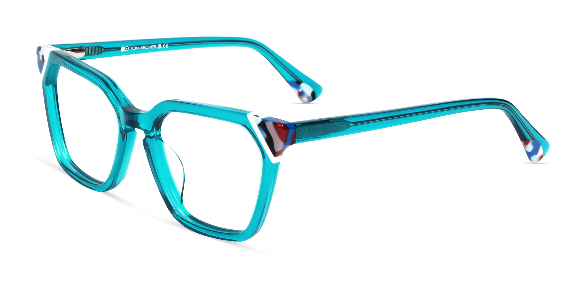 Crystal Cyan Blue Square Cat-eye Glasses-2