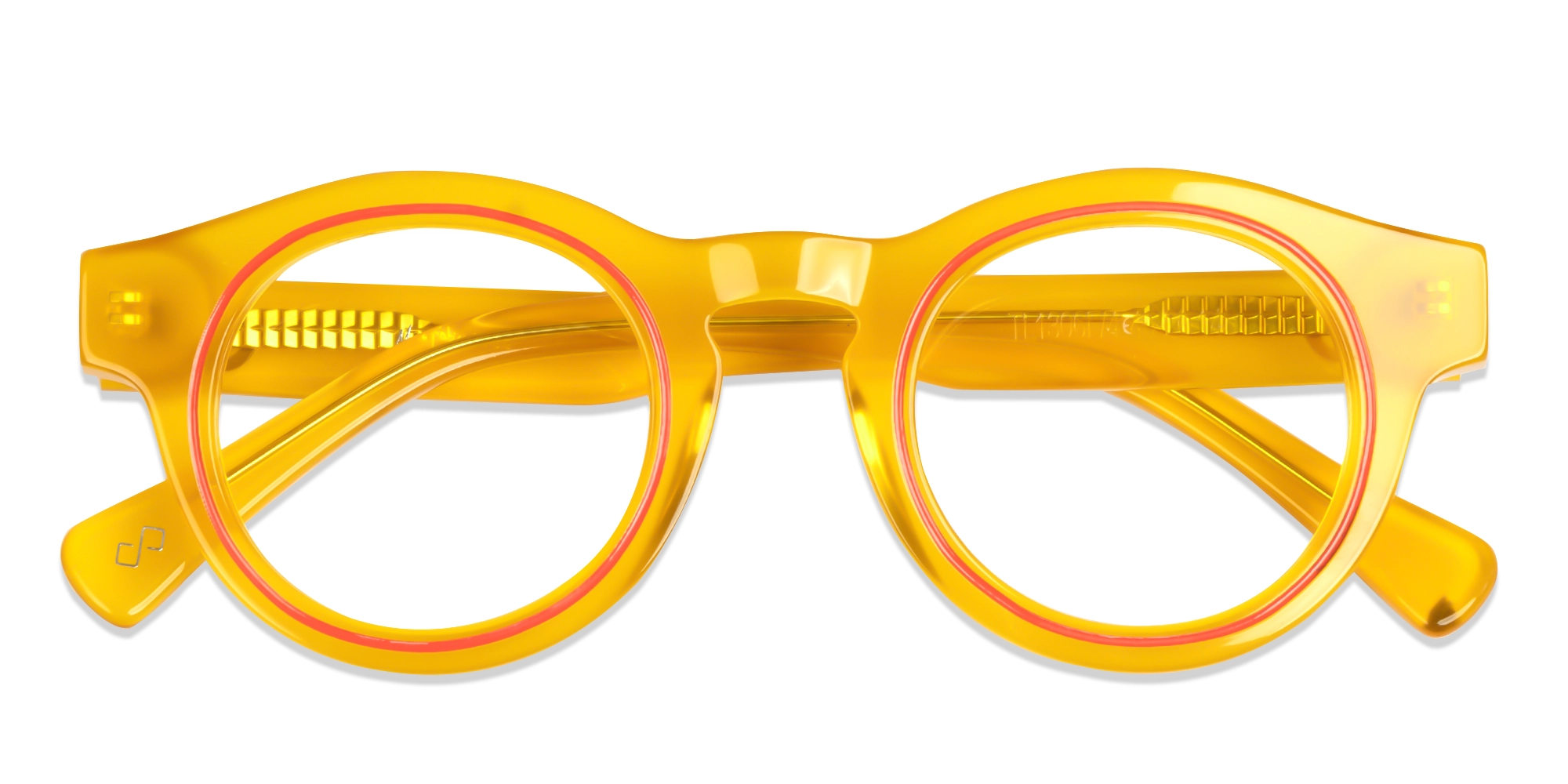 Golden Ochre Thick Round Glasses-5
