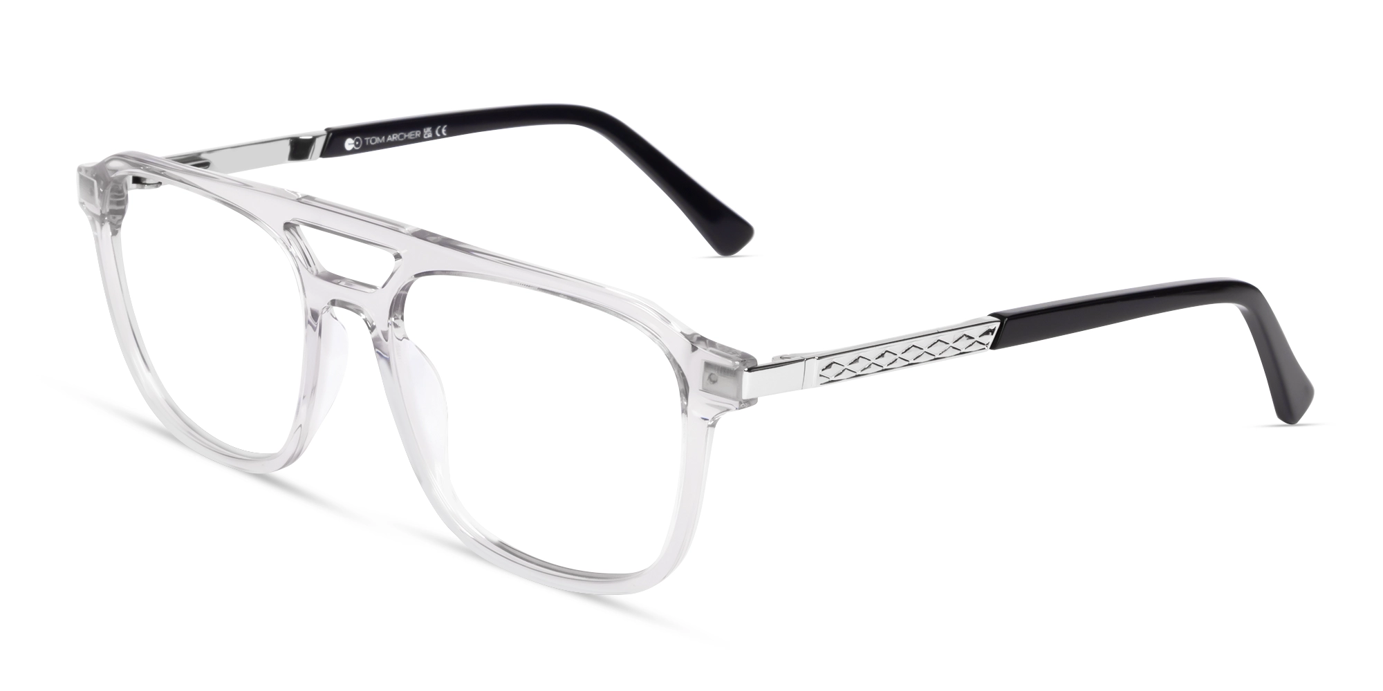 Crystal Clear Double Bridge Pilot Fullrim Glasses-2