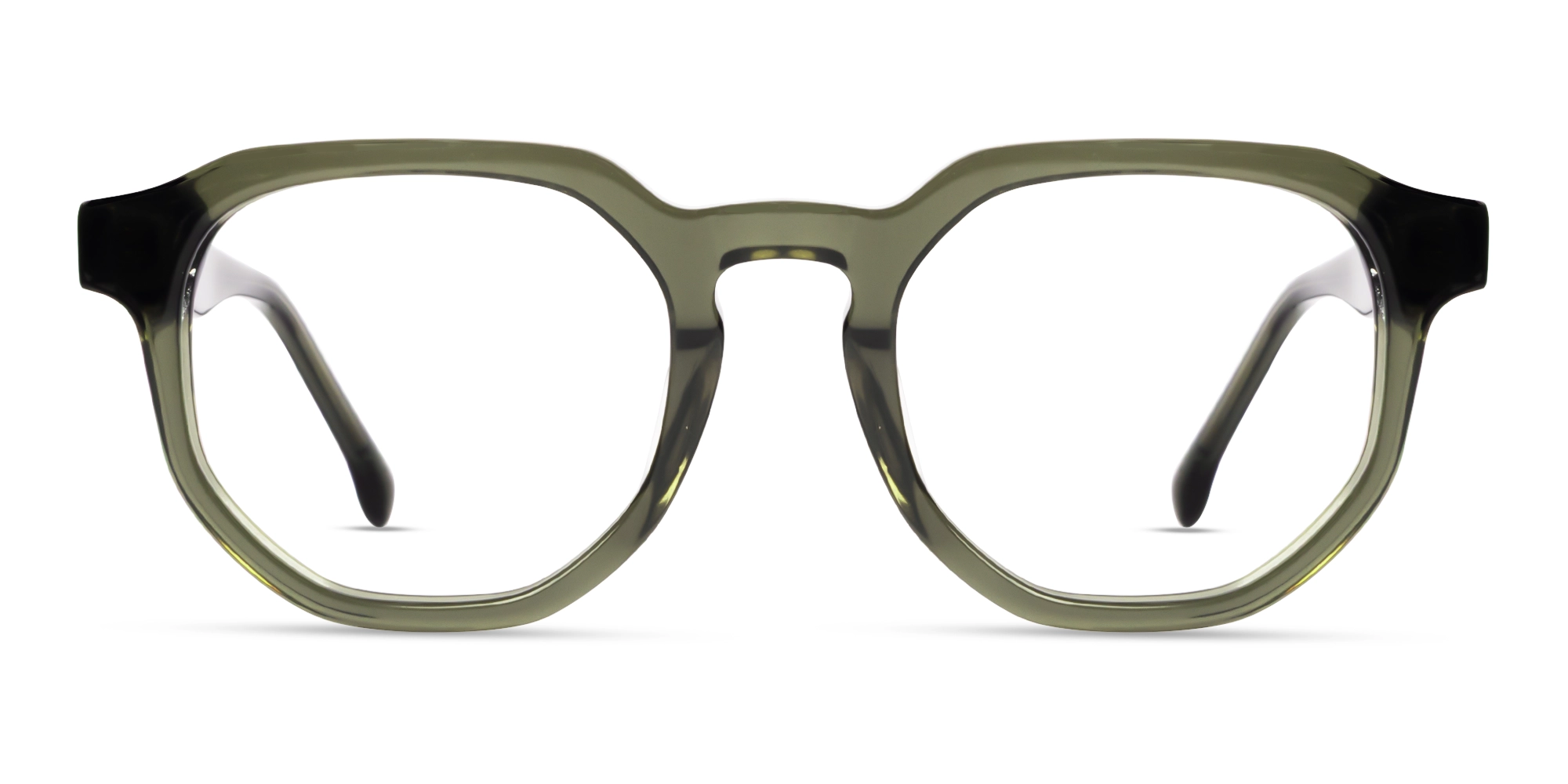 Crystal Khakhi Green Geometric Round Glasses-1