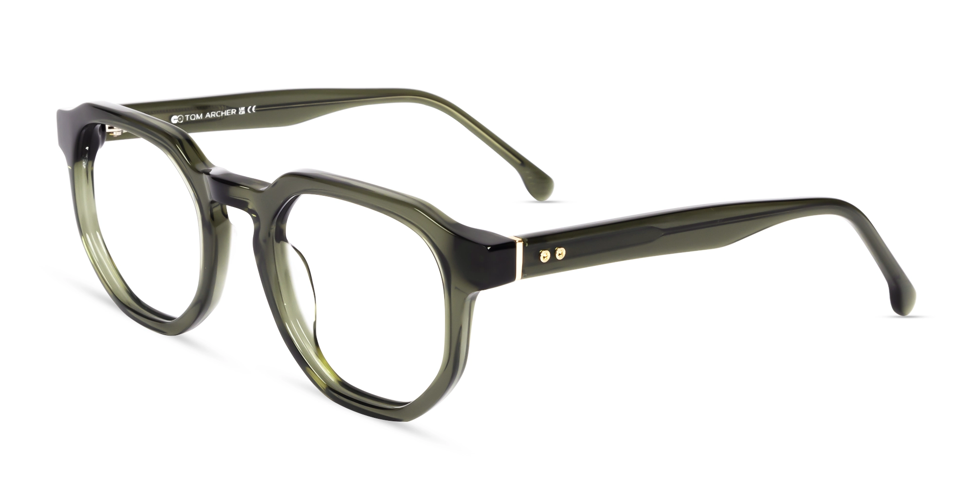 Crystal Khakhi Green Geometric Round Glasses-3