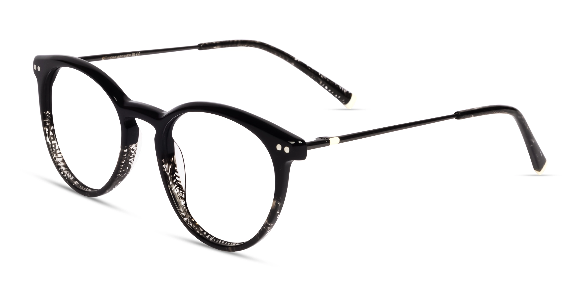 Patterned Black Round Oval Fullrim Glasses-3