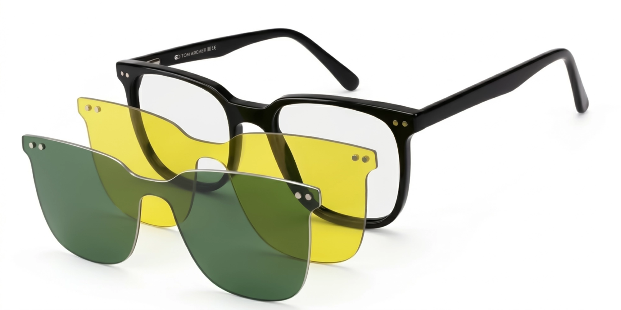 Black Magnetic Clip-On Prescription Glasses – Green & Yellow