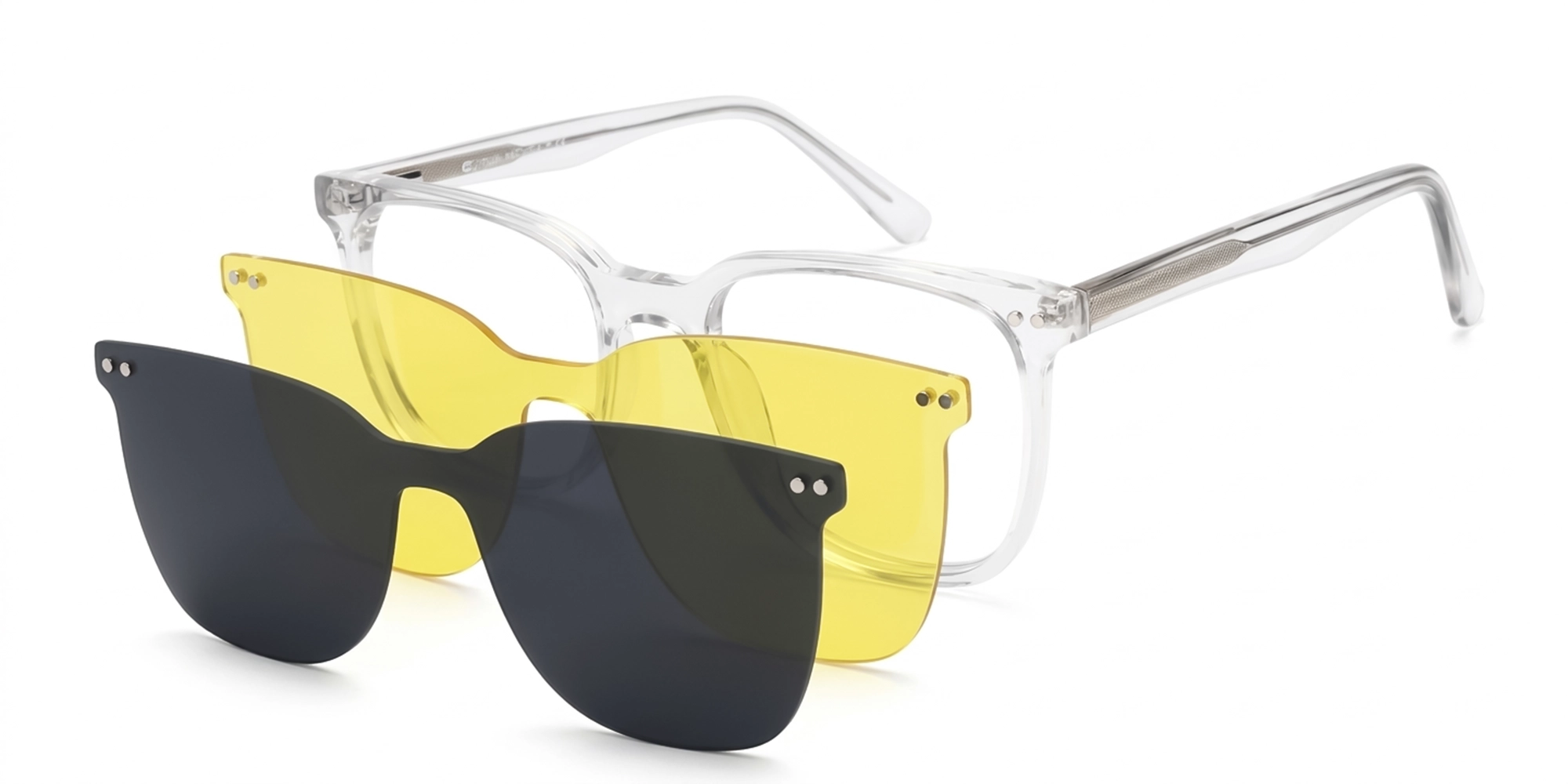 Crystal Clear Magnetic Clip-On Glasses – Yellow & Grey Crystal Clear Magnetic Clip-On Glasses – Yellow & Grey