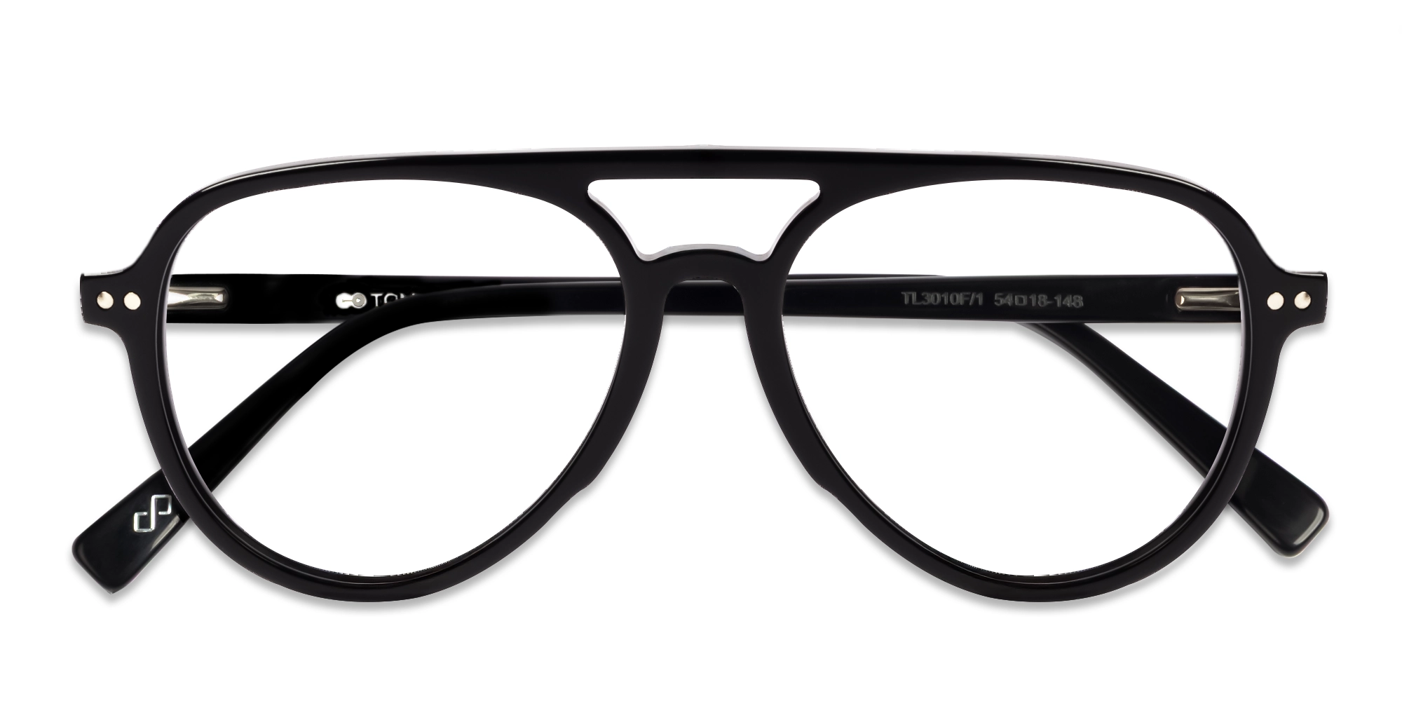 Black Pilot Double Bridge Clip-On Glasses