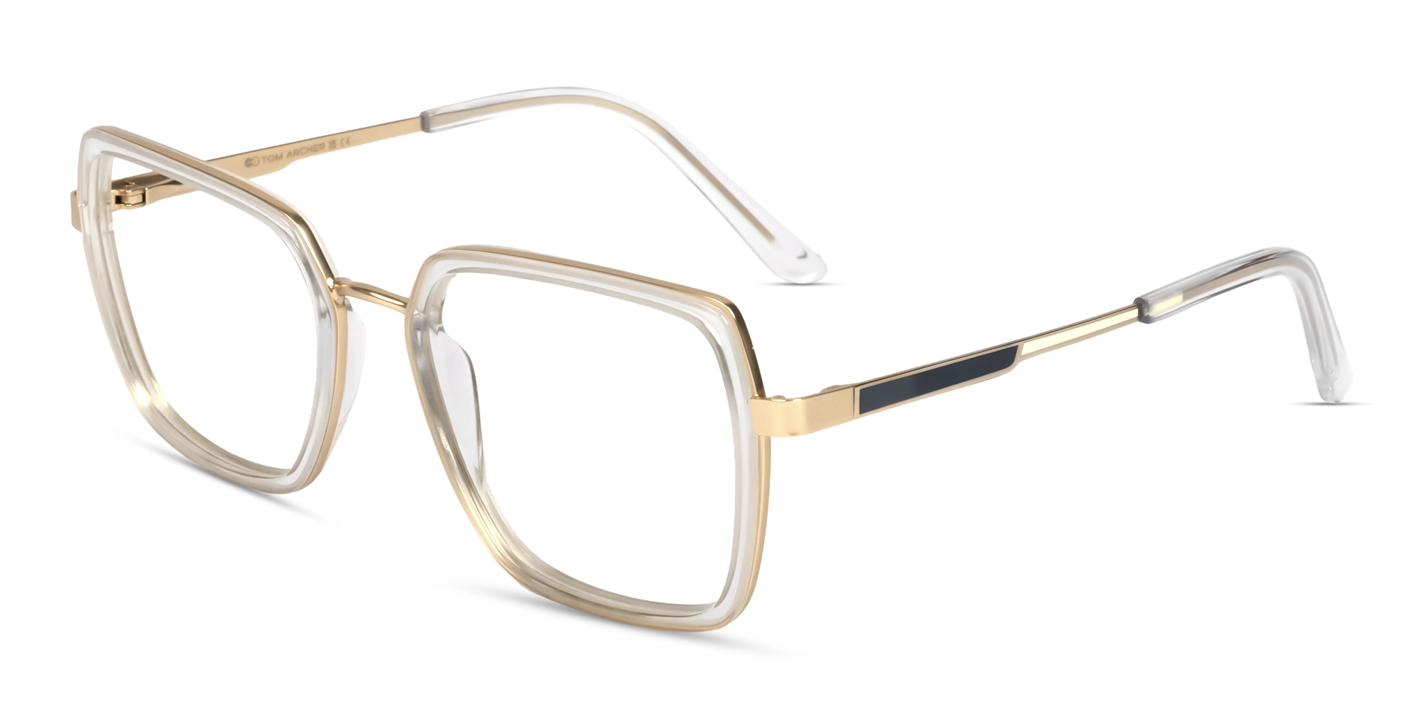 Crystal Clear & Gold Square Fullrim Glasses