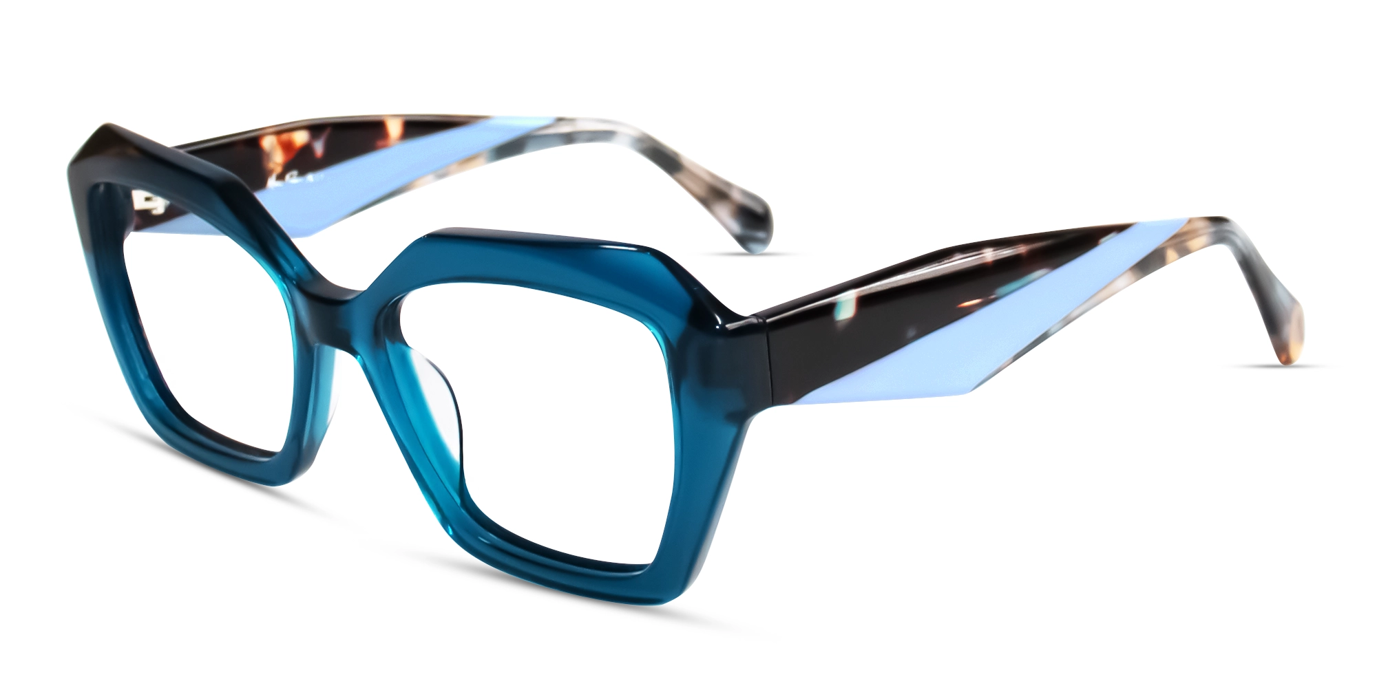 Crystal Blue Thick Square Geometric Glasses