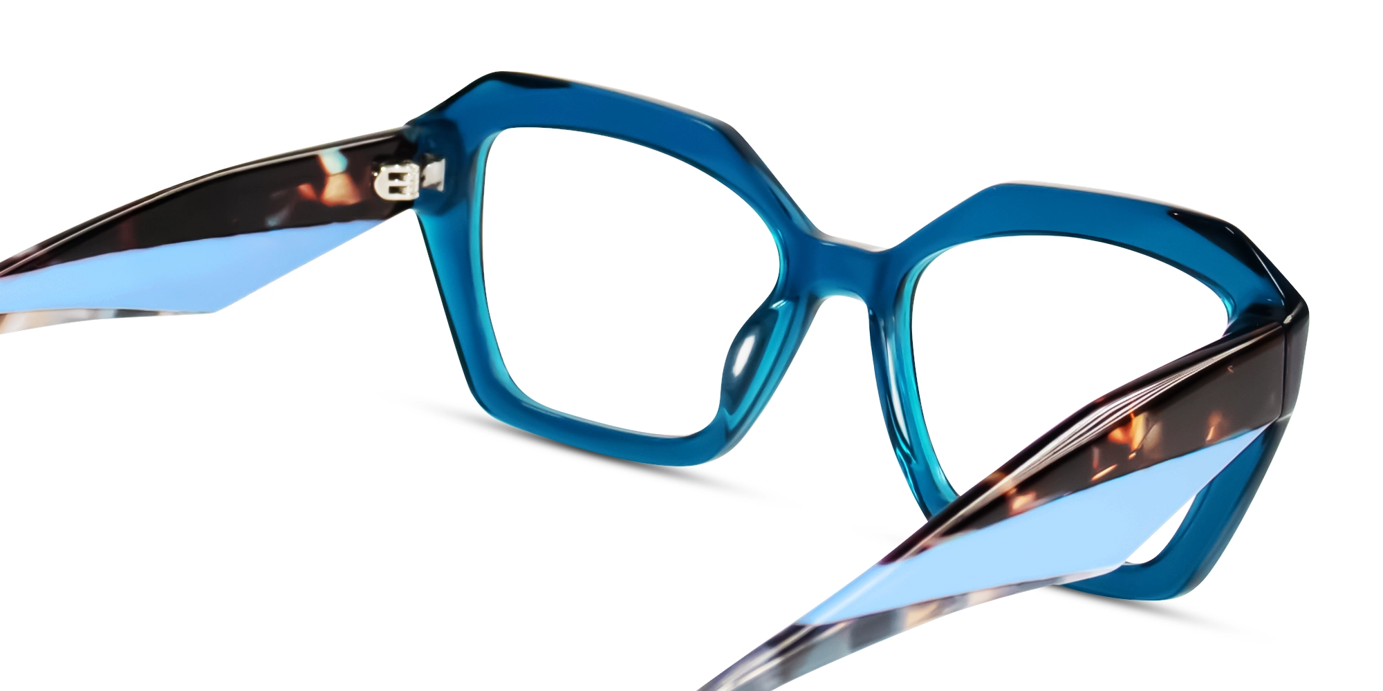 Crystal Blue Thick Square Geometric Glasses