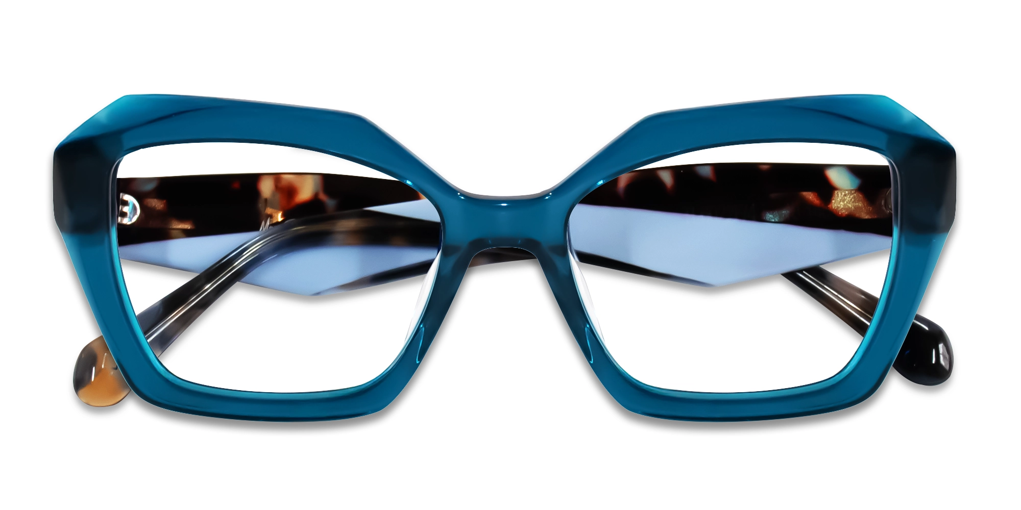 Crystal Blue Thick Square Geometric Glasses