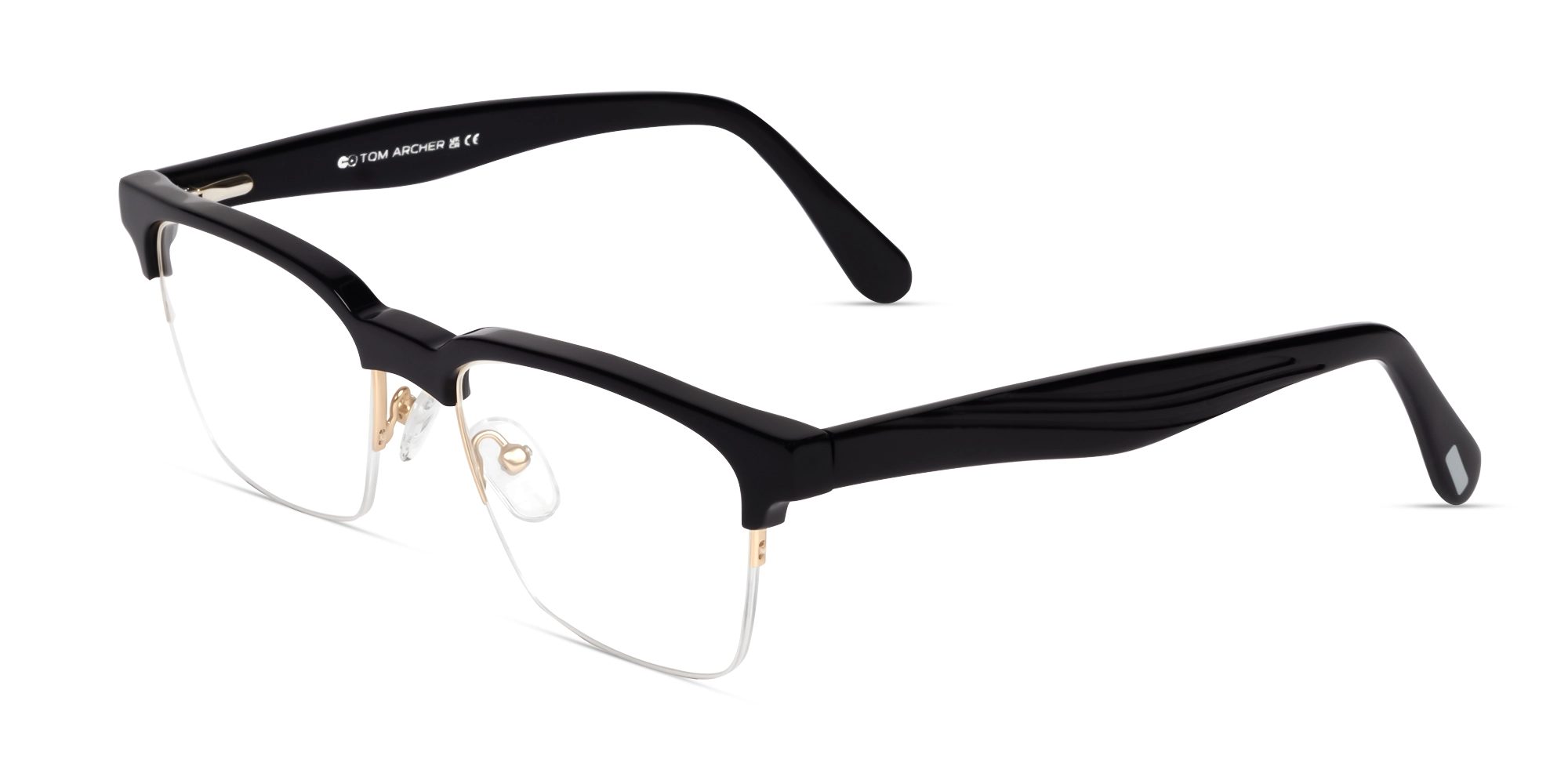 Black Rectangle Browline Acetate Glasses-3