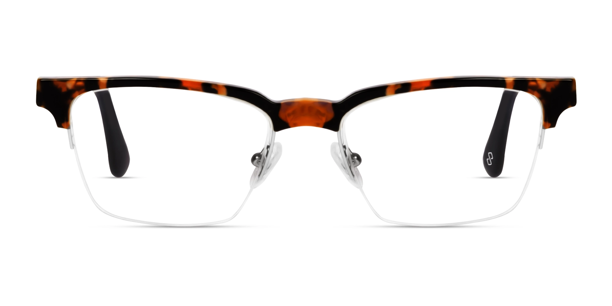 Orange Tortoise Rectangle Browline Acetate Glasses-1