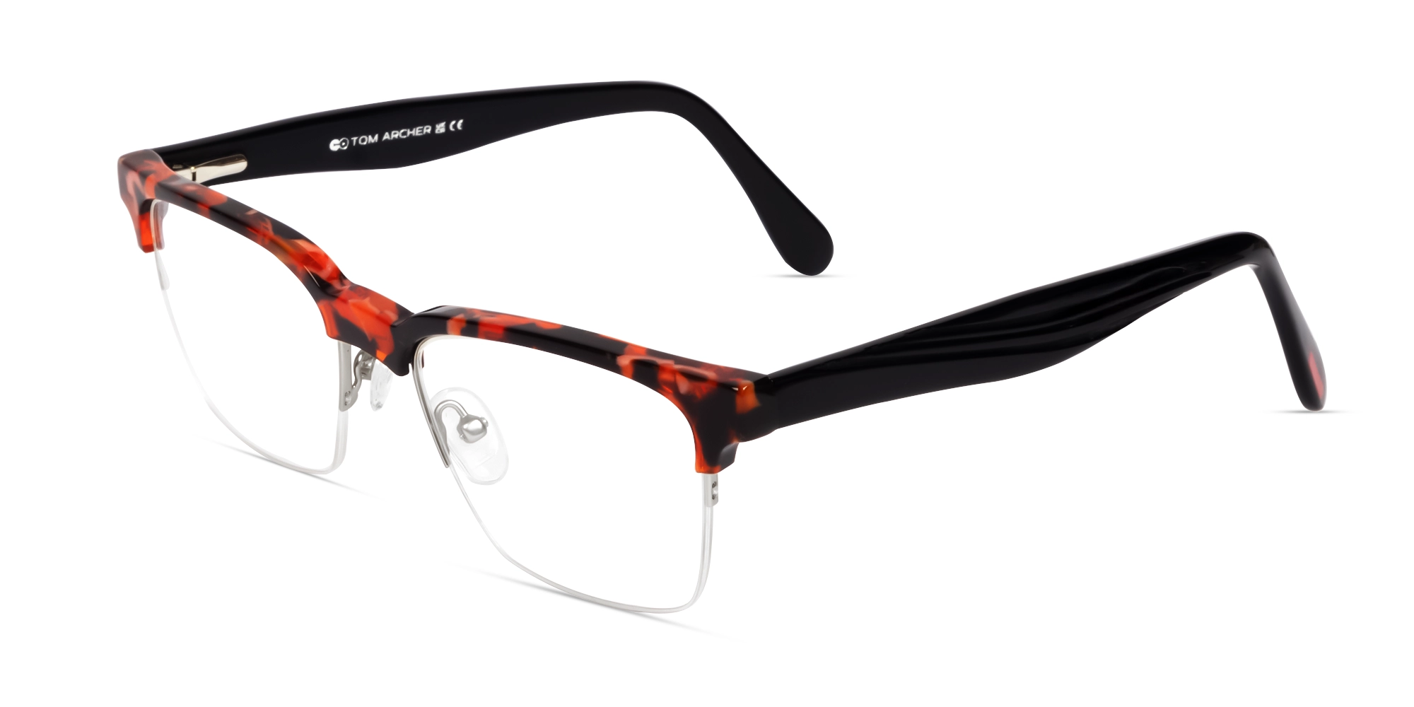Orange Tortoise Rectangle Browline Acetate Glasses-3