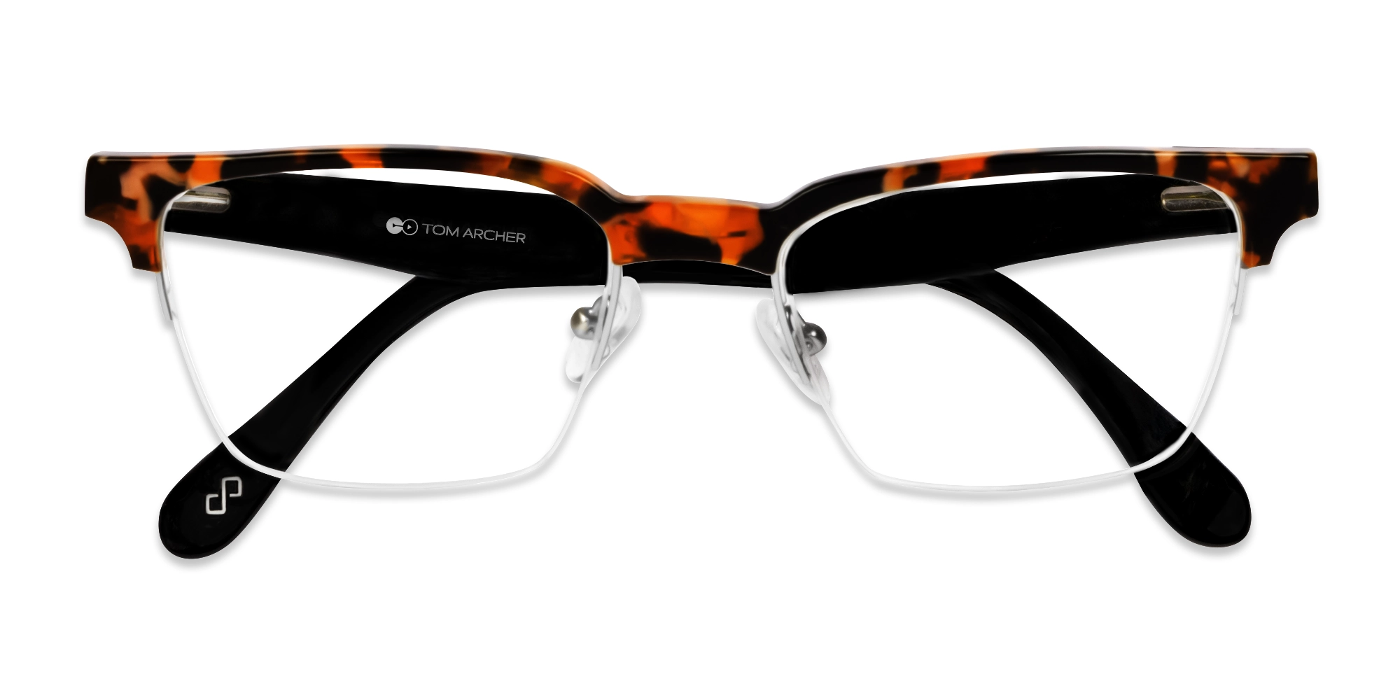 Orange Tortoise Rectangle Browline Acetate Glasses-6