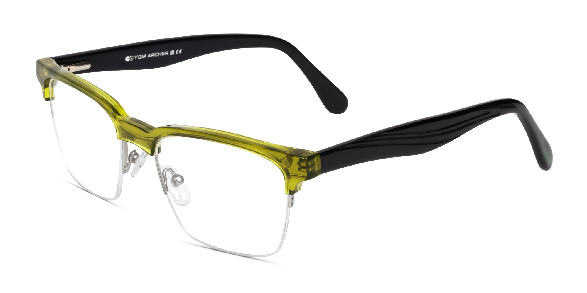 Pear Green Rectangle Browline Acetate Glasses-3