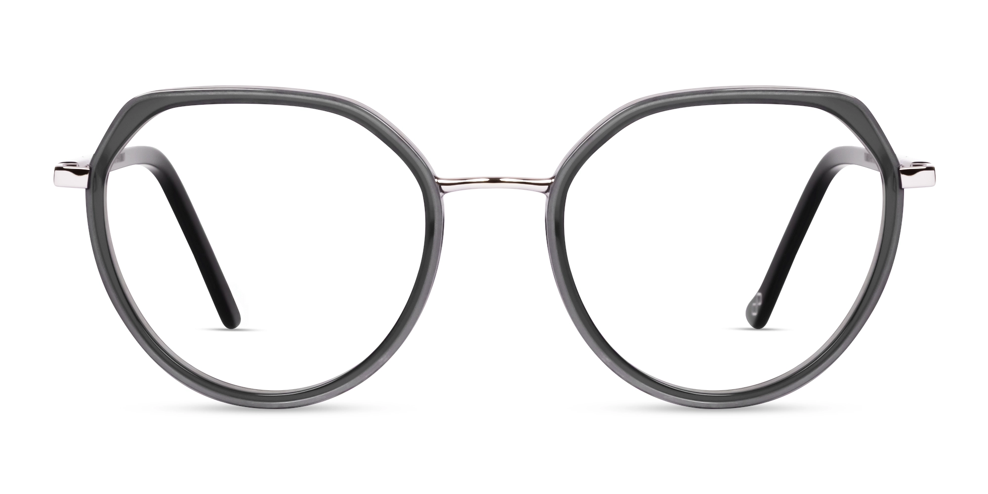 Grey & Silver Geometric Full-Rim Glasses-1
