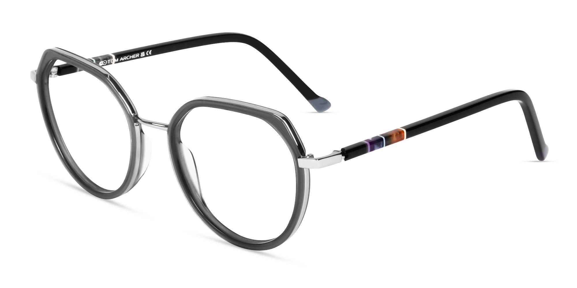 Grey & Silver Geometric Full-Rim Glasses-3