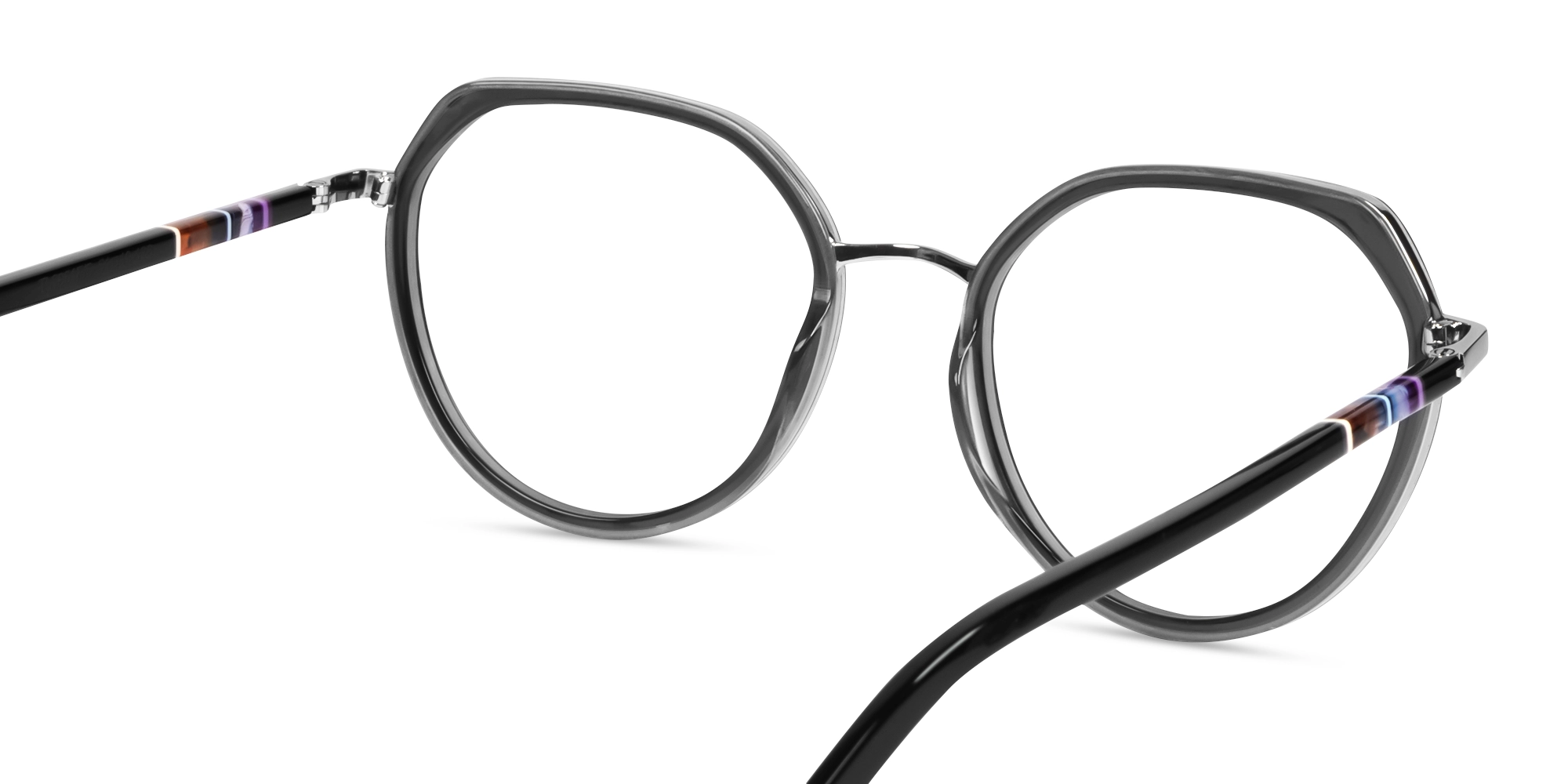 Grey & Silver Geometric Full-Rim Glasses-5