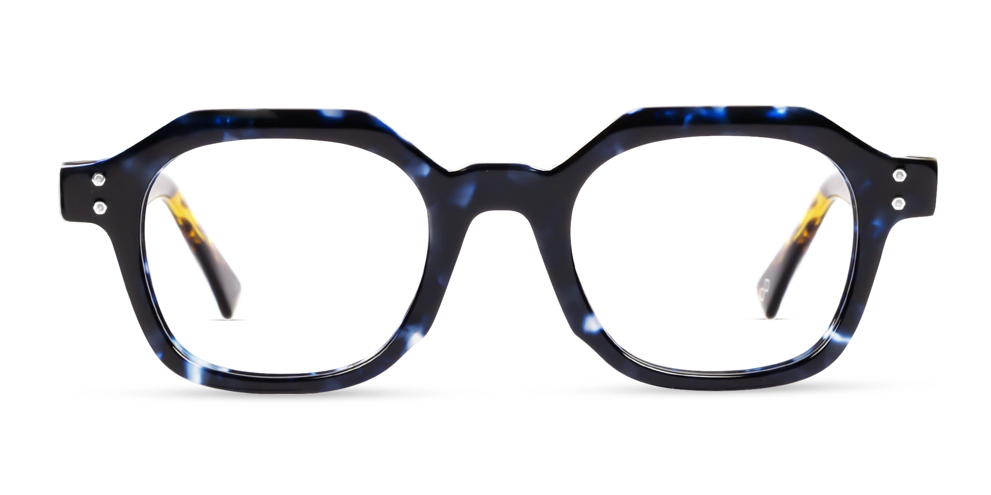 Blue Tortoise Hexagonal Thick Frame Glasses-1