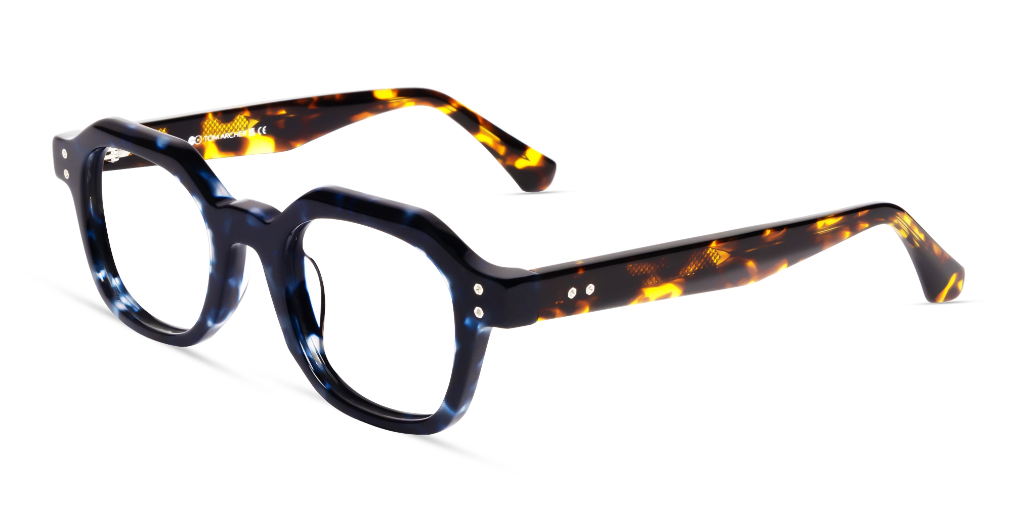 Blue Tortoise Hexagonal Thick Frame Glasses-2