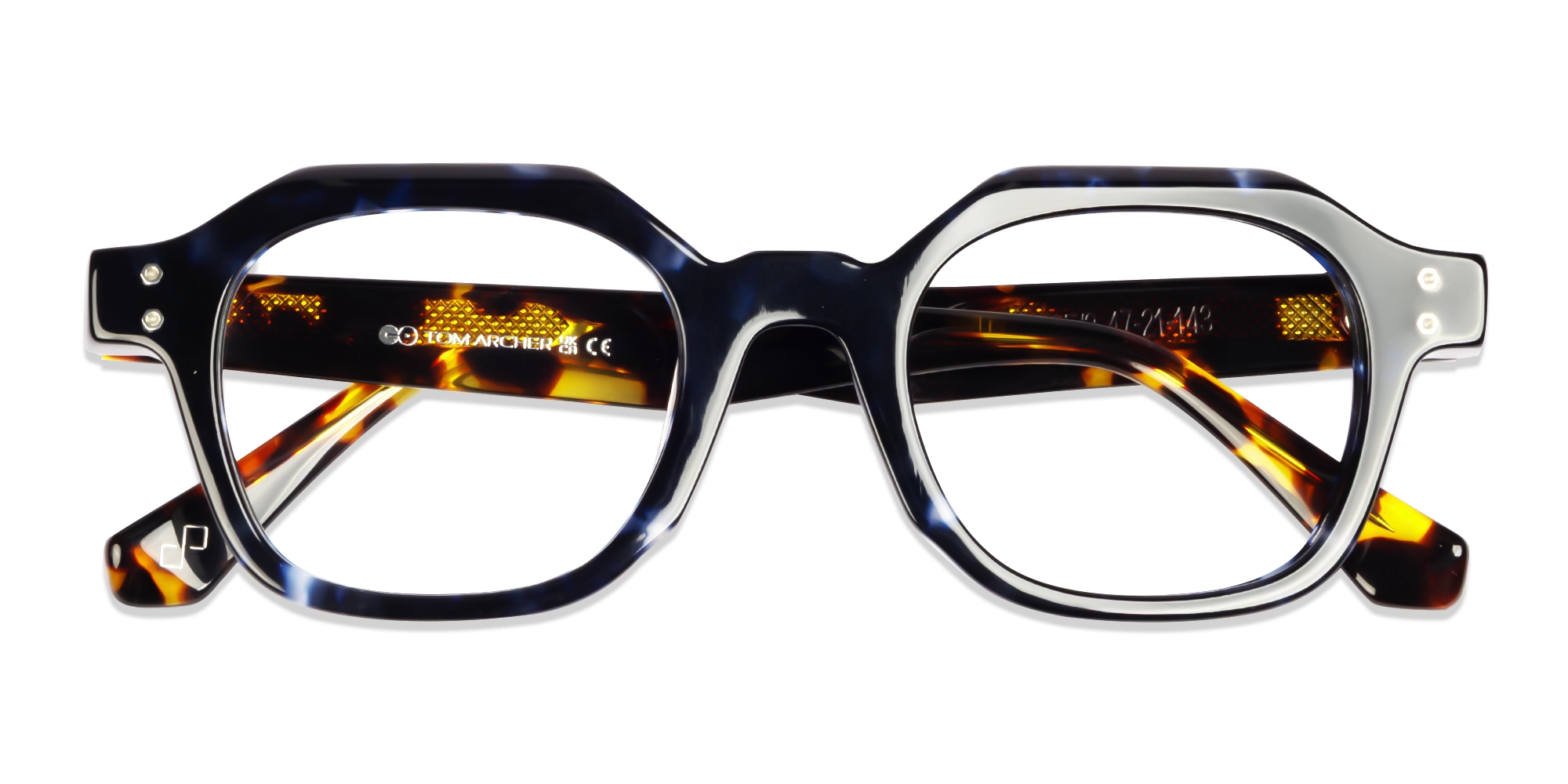 Blue Tortoise Hexagonal Thick Frame Glasses-5