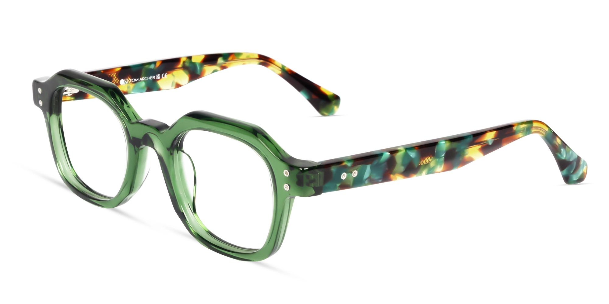 Crystal Green Small Thick Frame Glasses-2