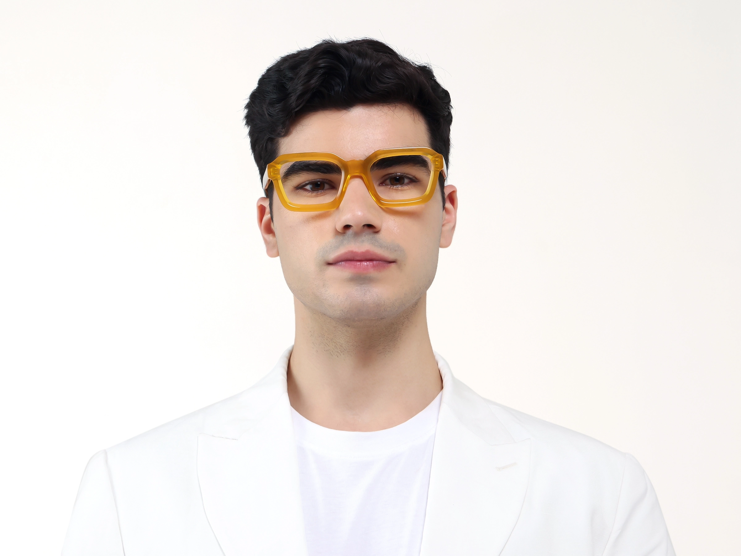 Amber Yellow Square Geometric Acetate Glasses