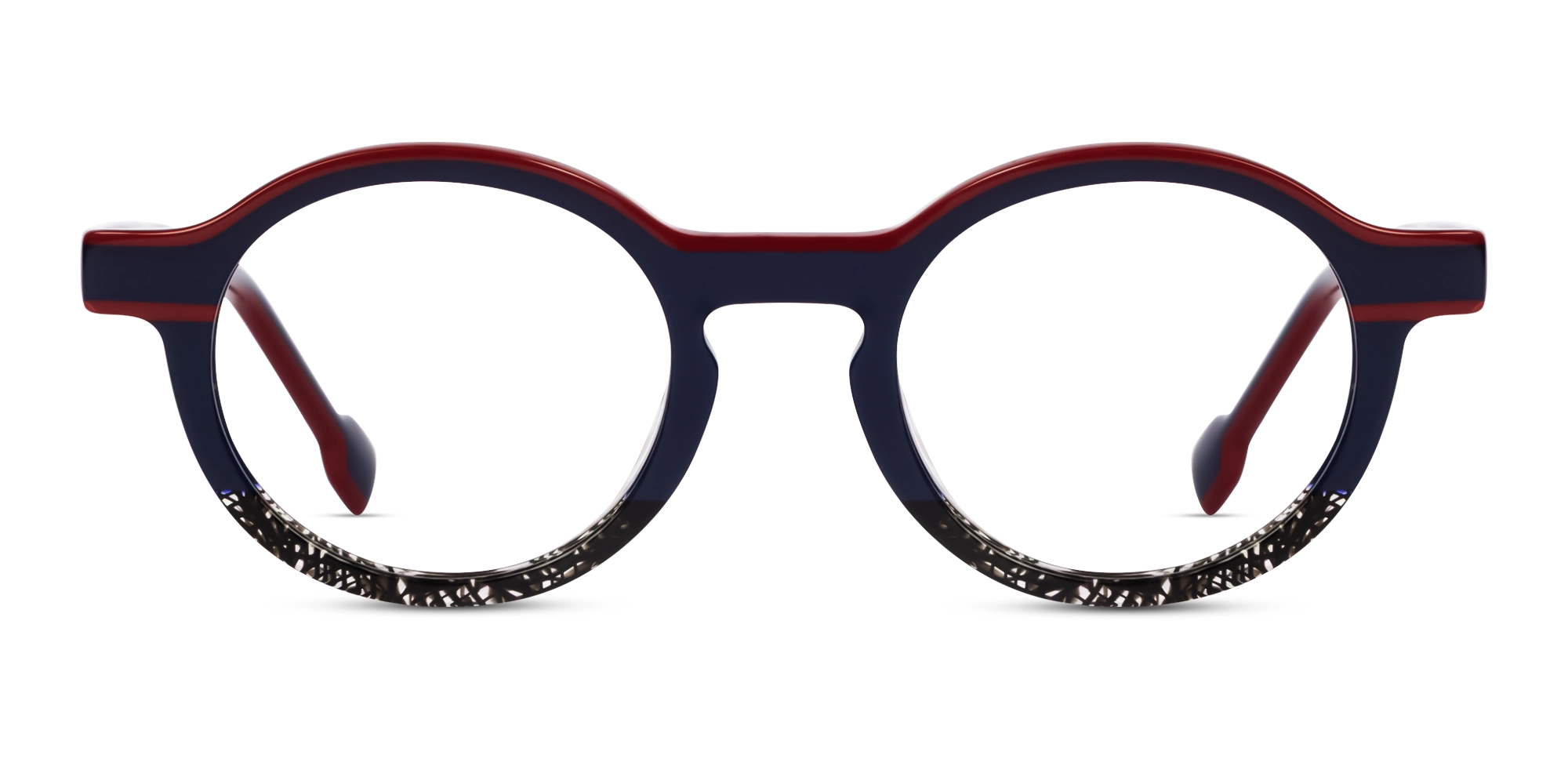 Navy Blue & Red Round Keyhole Bridge Glasses-1