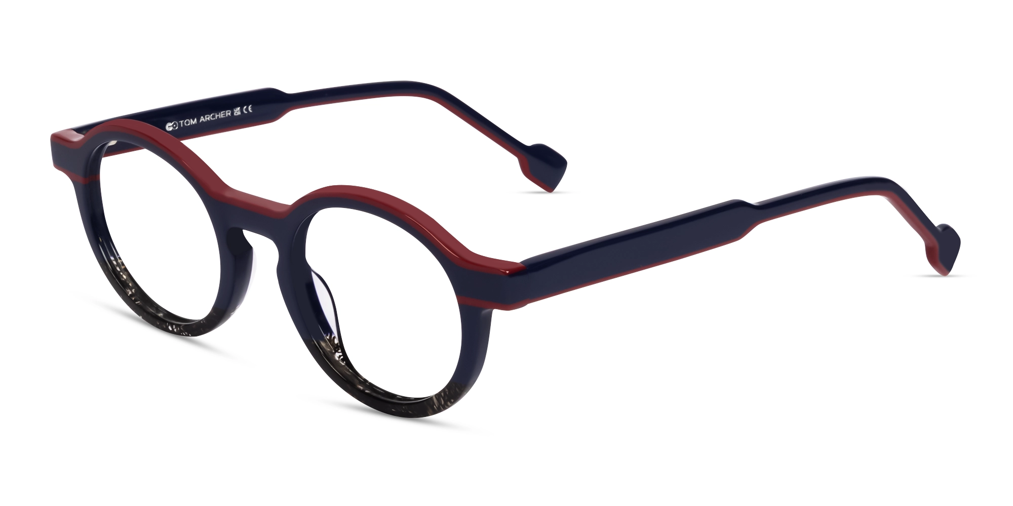 Navy Blue & Red Round Keyhole Bridge Glasses-2