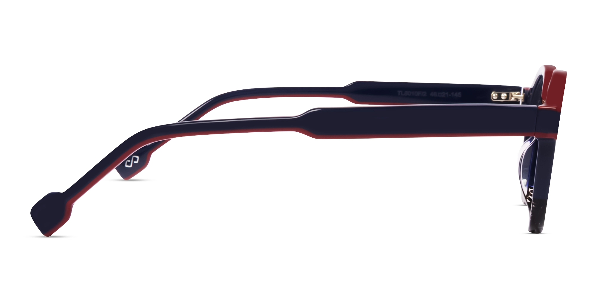 Navy Blue & Red Round Keyhole Bridge Glasses-3