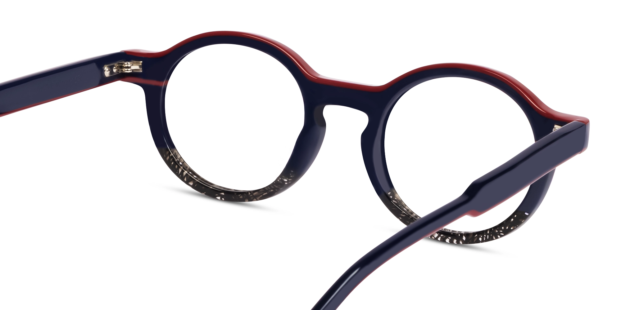 Navy Blue & Red Round Keyhole Bridge Glasses-4