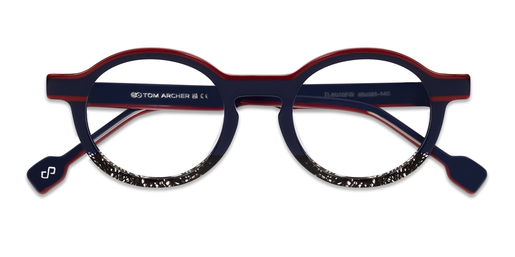 Navy Blue & Red Round Keyhole Bridge Glasses-5