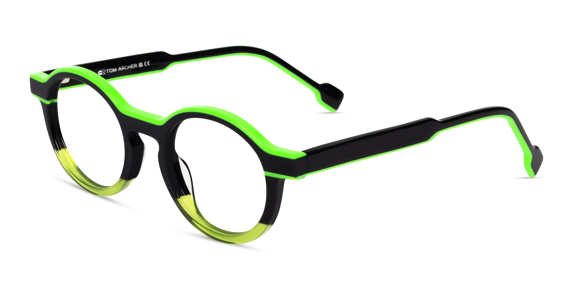 Black & Neon Round Keyhole Bridge Glasses-2