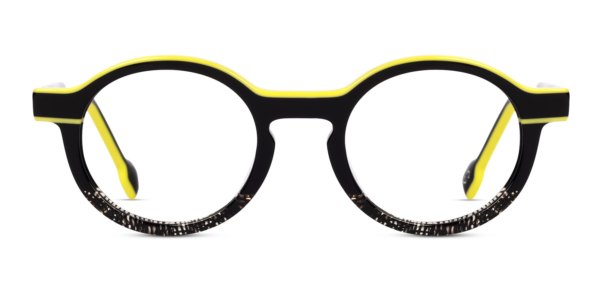 Black & Pale Yellow Round Keyhole Bridge Glasses-1