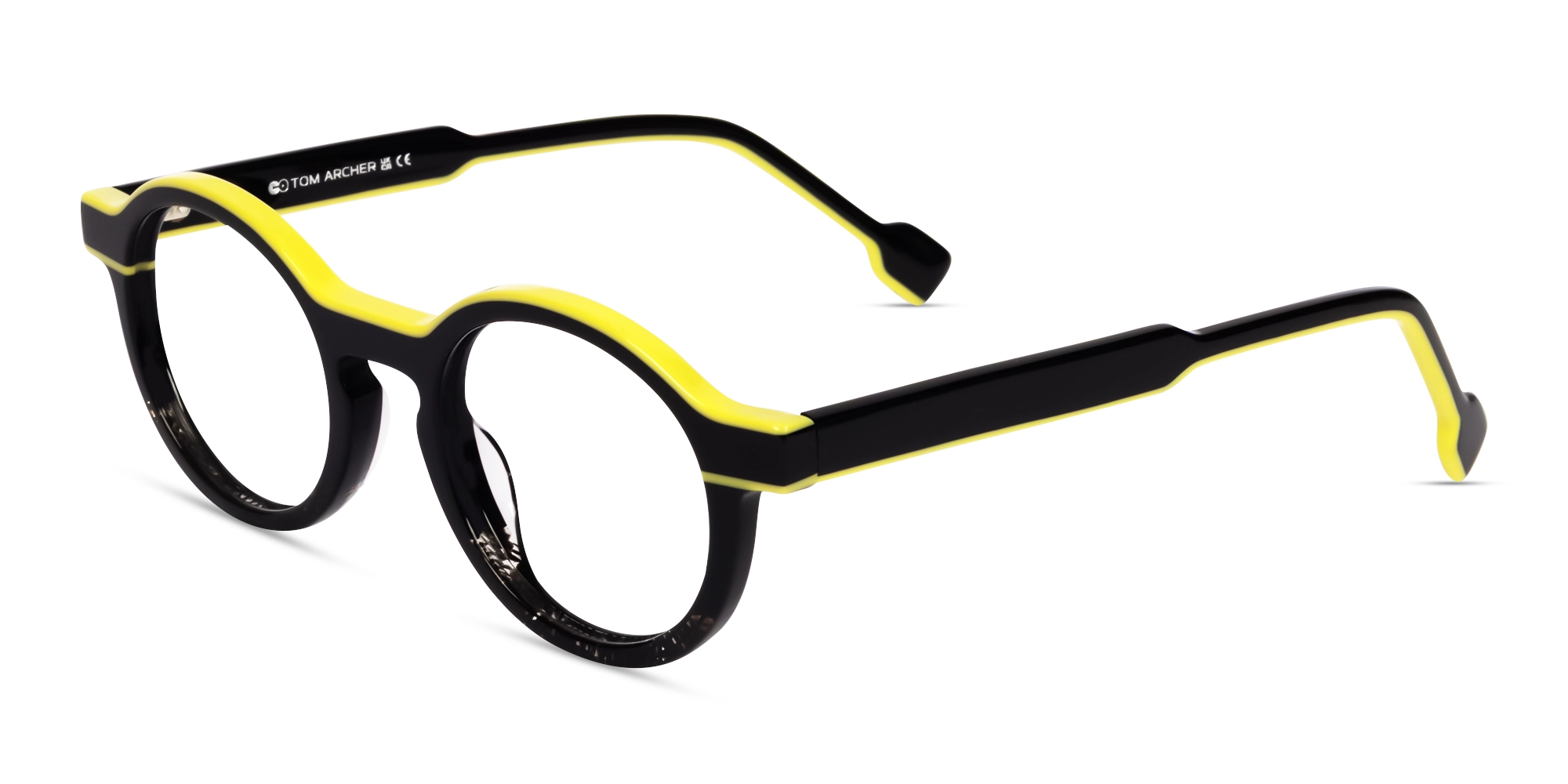 Black & Pale Yellow Round Keyhole Bridge Glasses-2