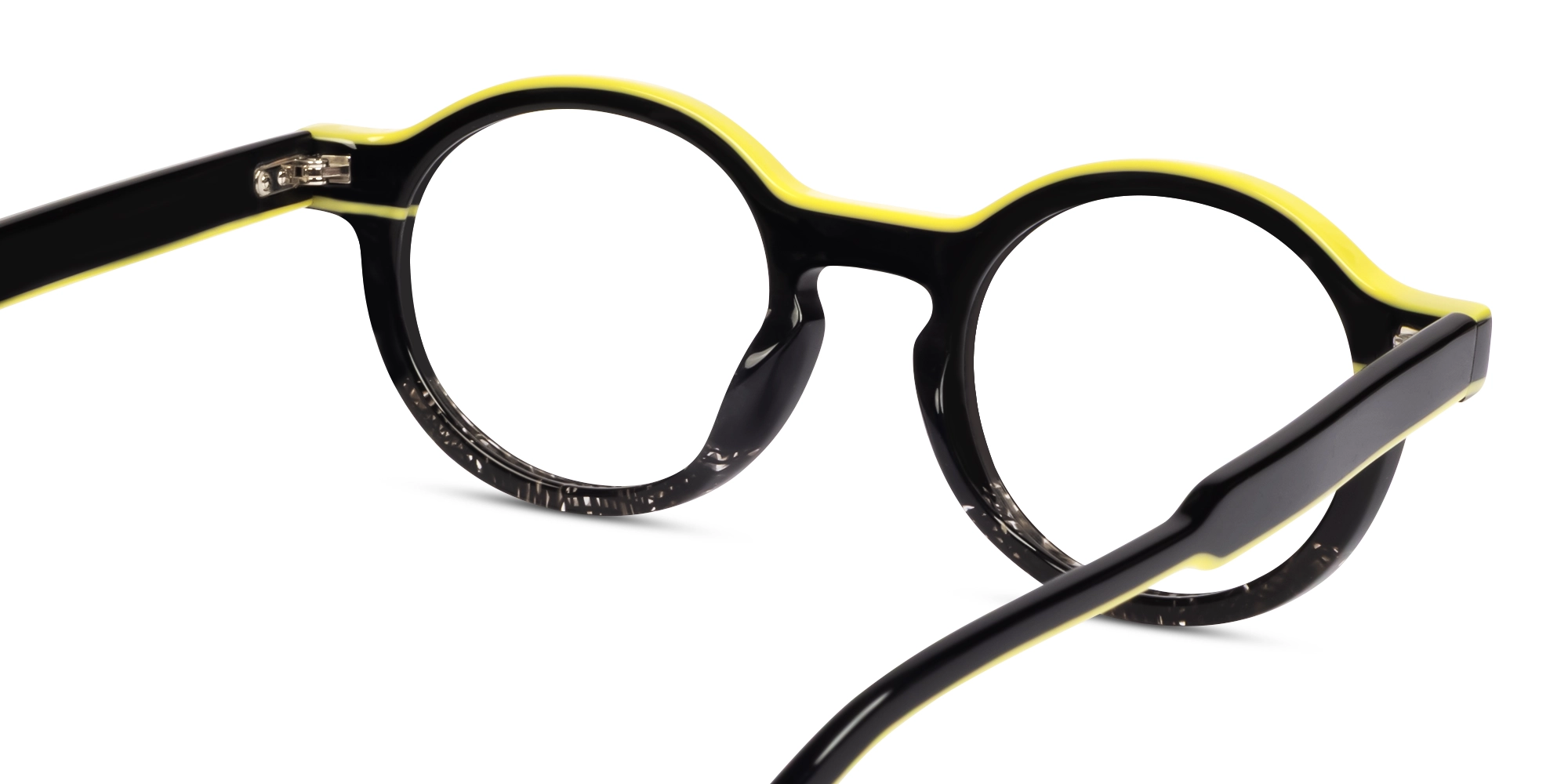 Black & Pale Yellow Round Keyhole Bridge Glasses-4