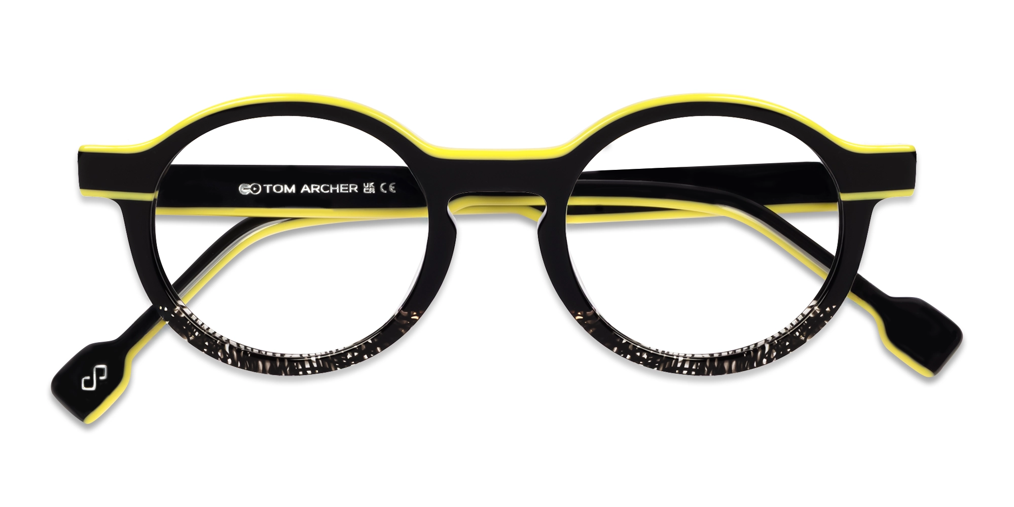 Black & Pale Yellow Round Keyhole Bridge Glasses-5