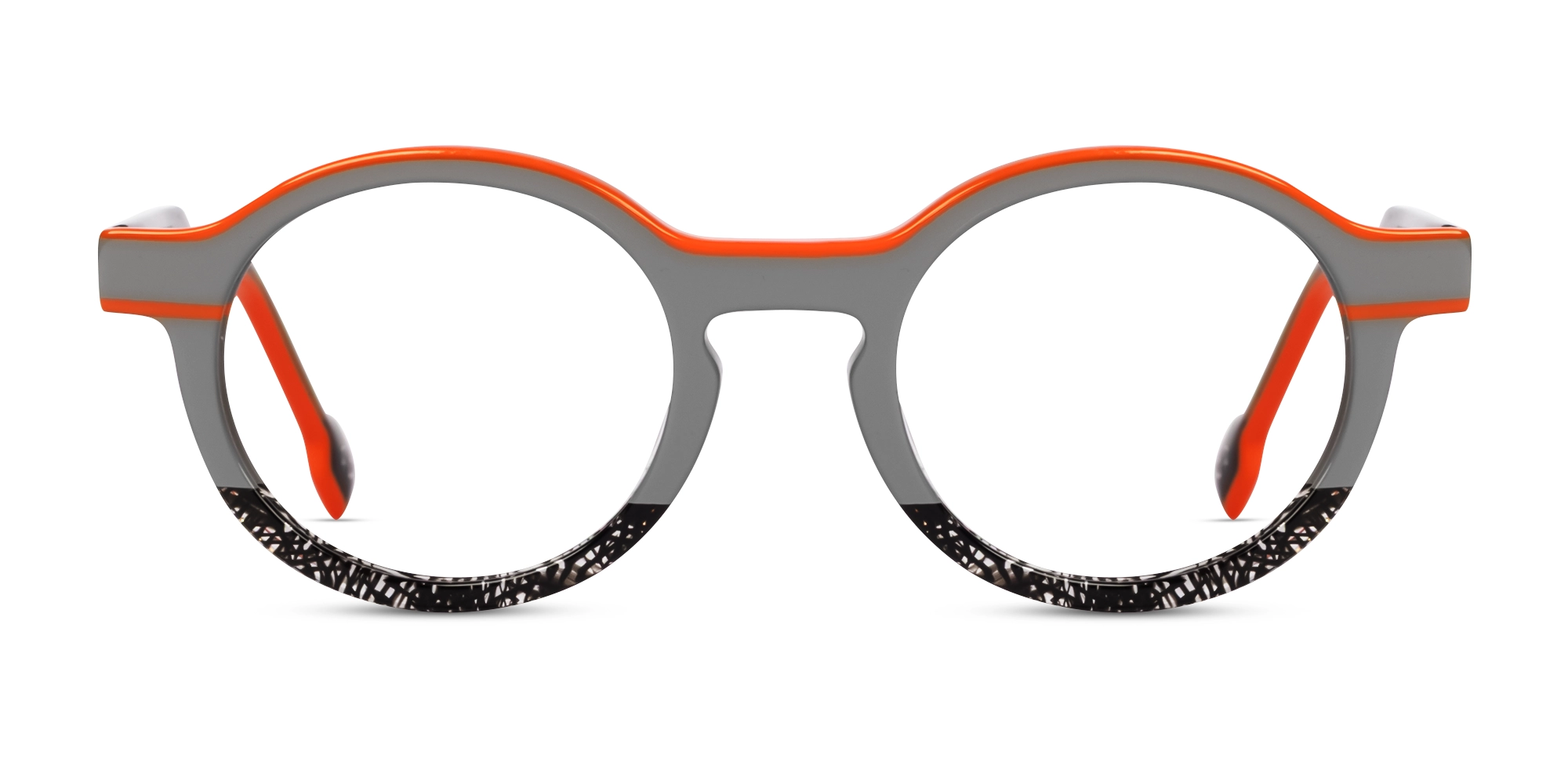Grey & Orange Round Keyhole Bridge Glasses-1
