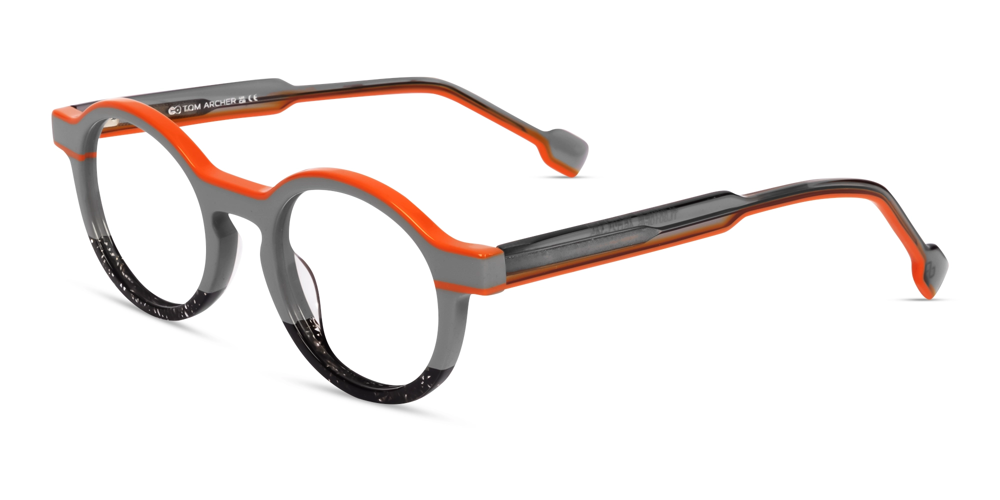 Grey & Orange Round Keyhole Bridge Glasses-2