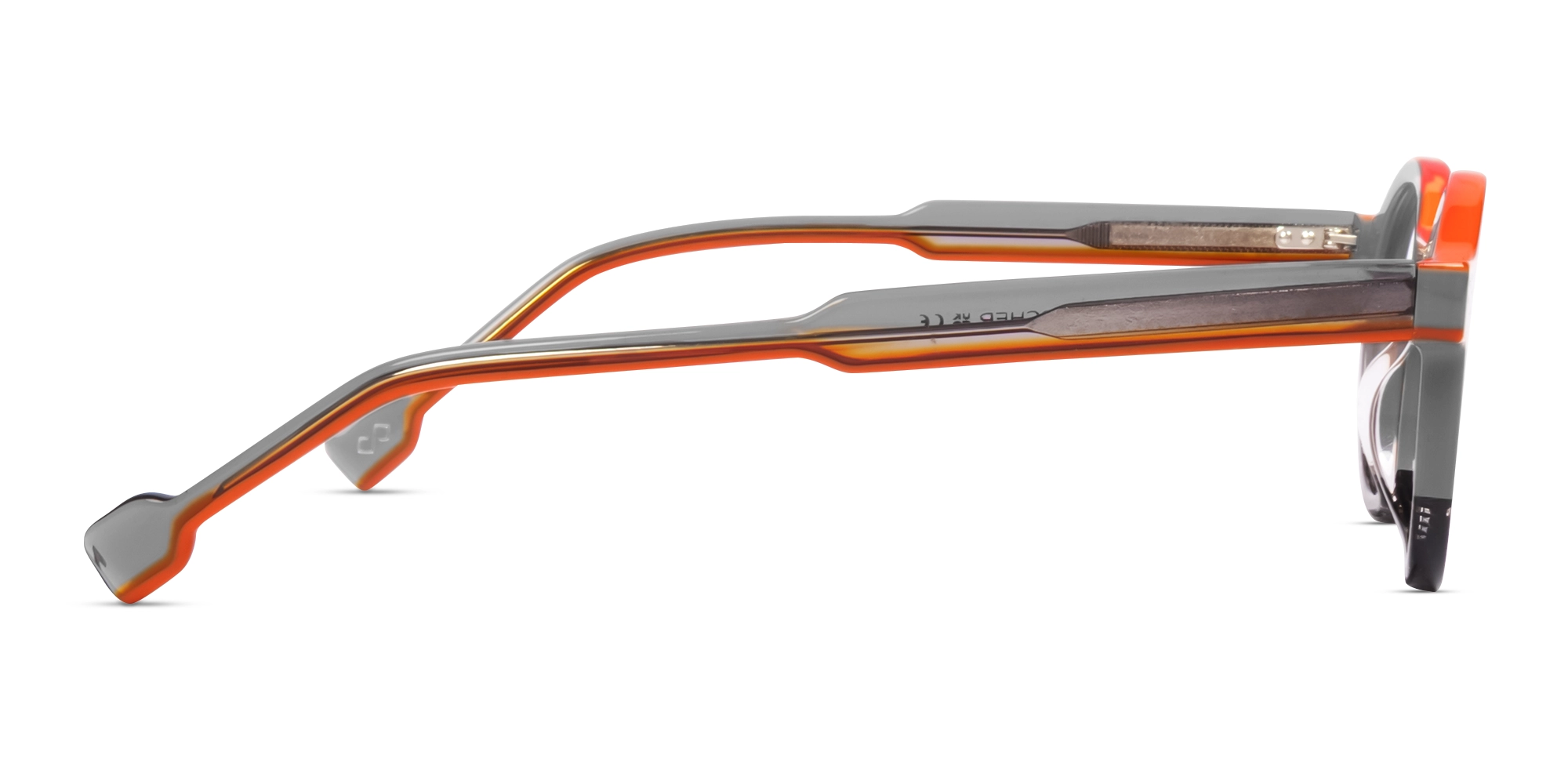 Grey & Orange Round Keyhole Bridge Glasses-3