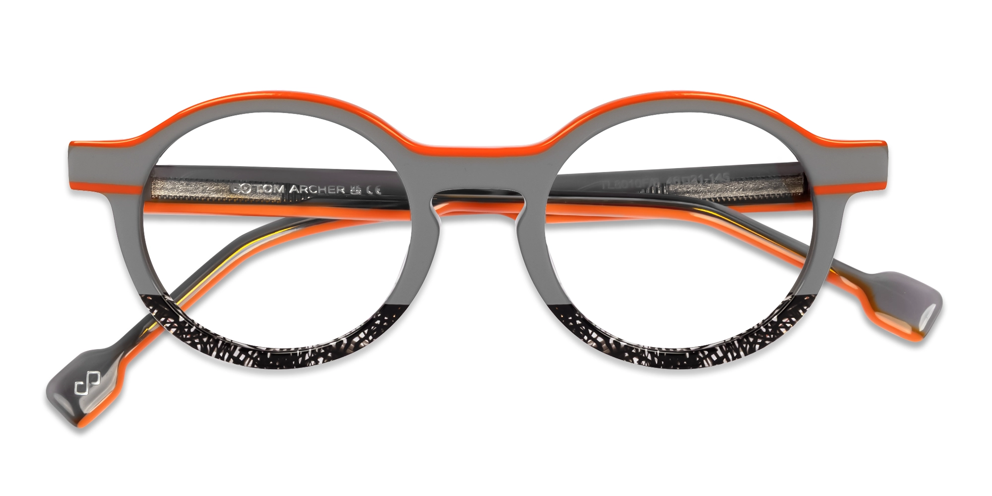 Grey & Orange Round Keyhole Bridge Glasses-5