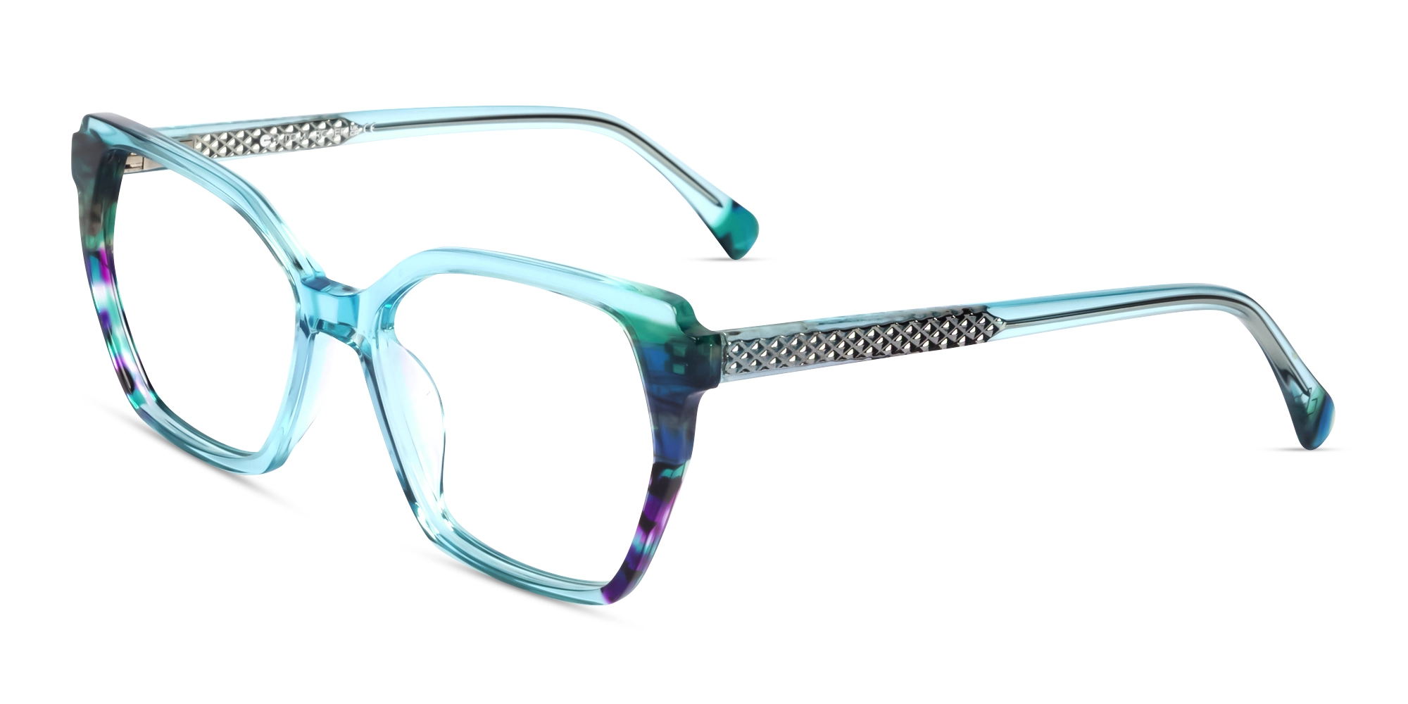 Crystal Ice Blue Cat-eye Glasses For Women-3