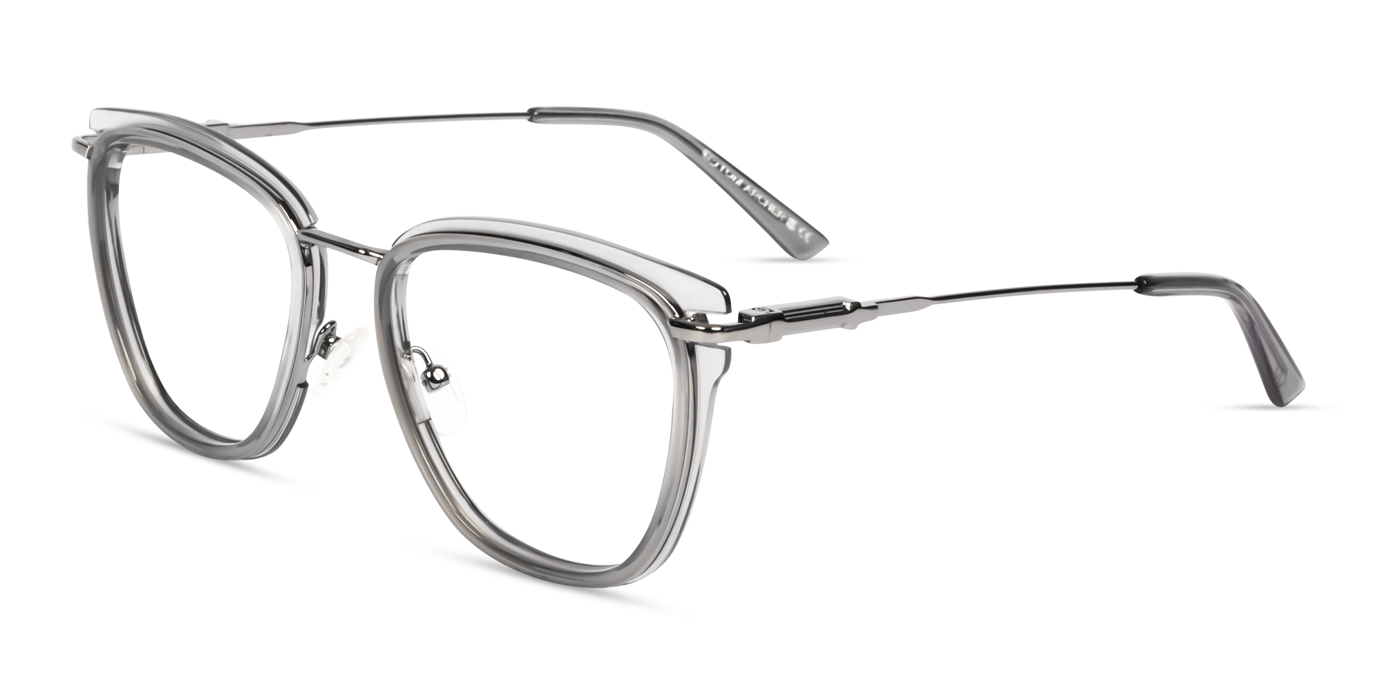 Crystal Smoke Grey Keyhole Bridge Cateye Glasses-2